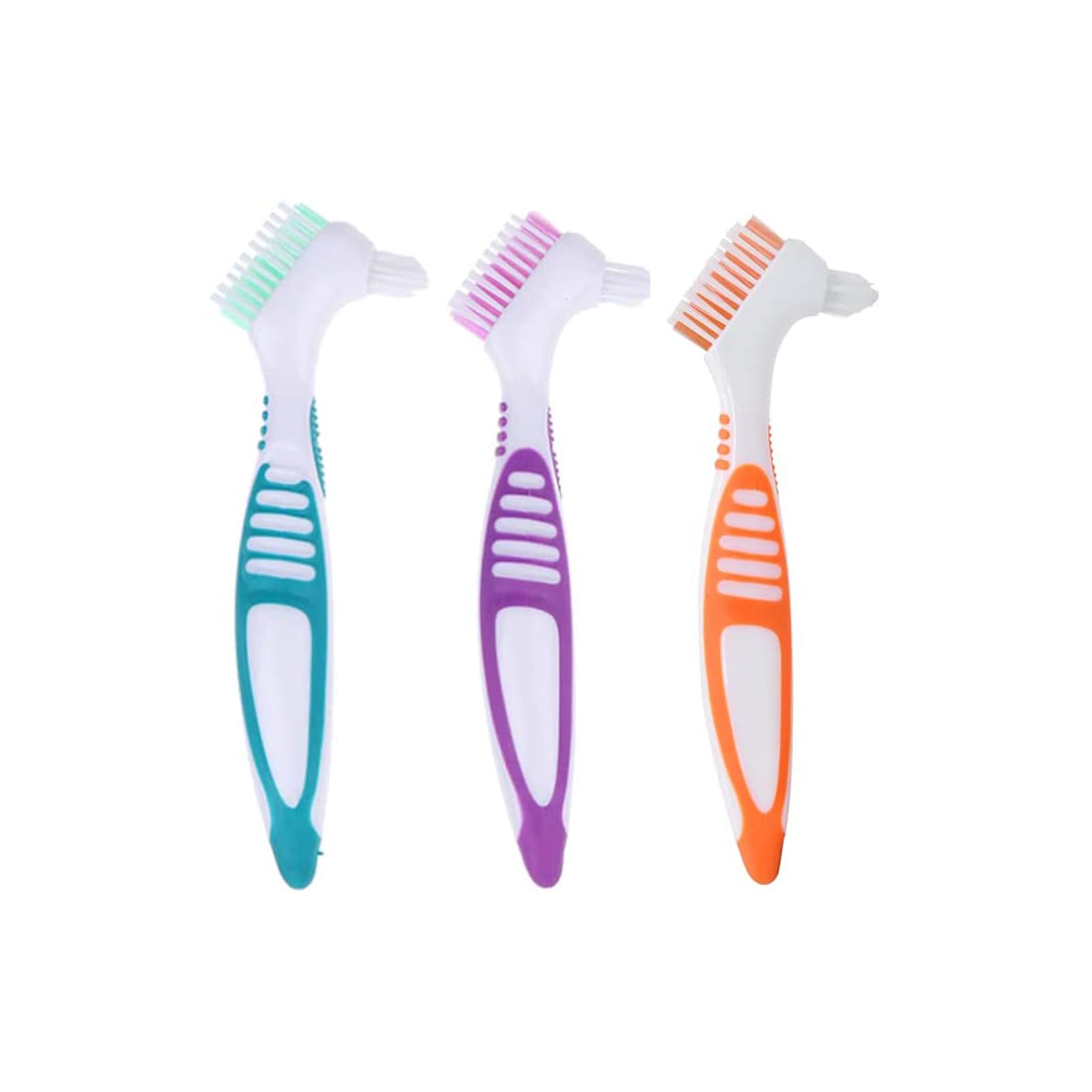 3-Pack Angzhili Denture Cleaning Brushes - Double-Sided False Teeth Cleaner with Soft Bristles for Dentures, Retainers & Aligners | Portable Oral Care Kit for Travel & Home Use (3 Colors)