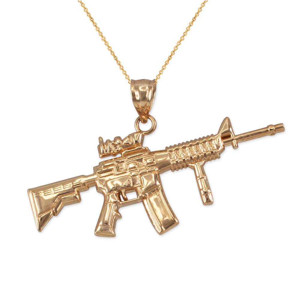 14K Yellow Gold Assault Rifle Pendant Necklace for Men - LA BLINGZ Hip Hop Jewelry - Perfect for Rappers, Music Lovers & Streetwear Fashion