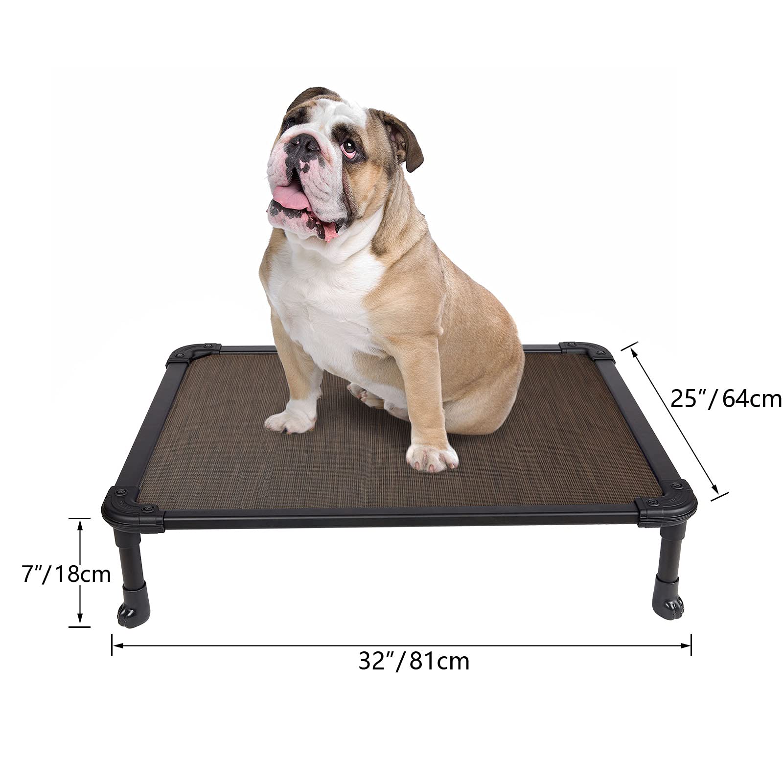 Veehoo Chew Proof Cooling Dog Bed - Durable Raised Pet Cot with Aluminum Frame for Indoor/Outdoor Use - Medium Brown