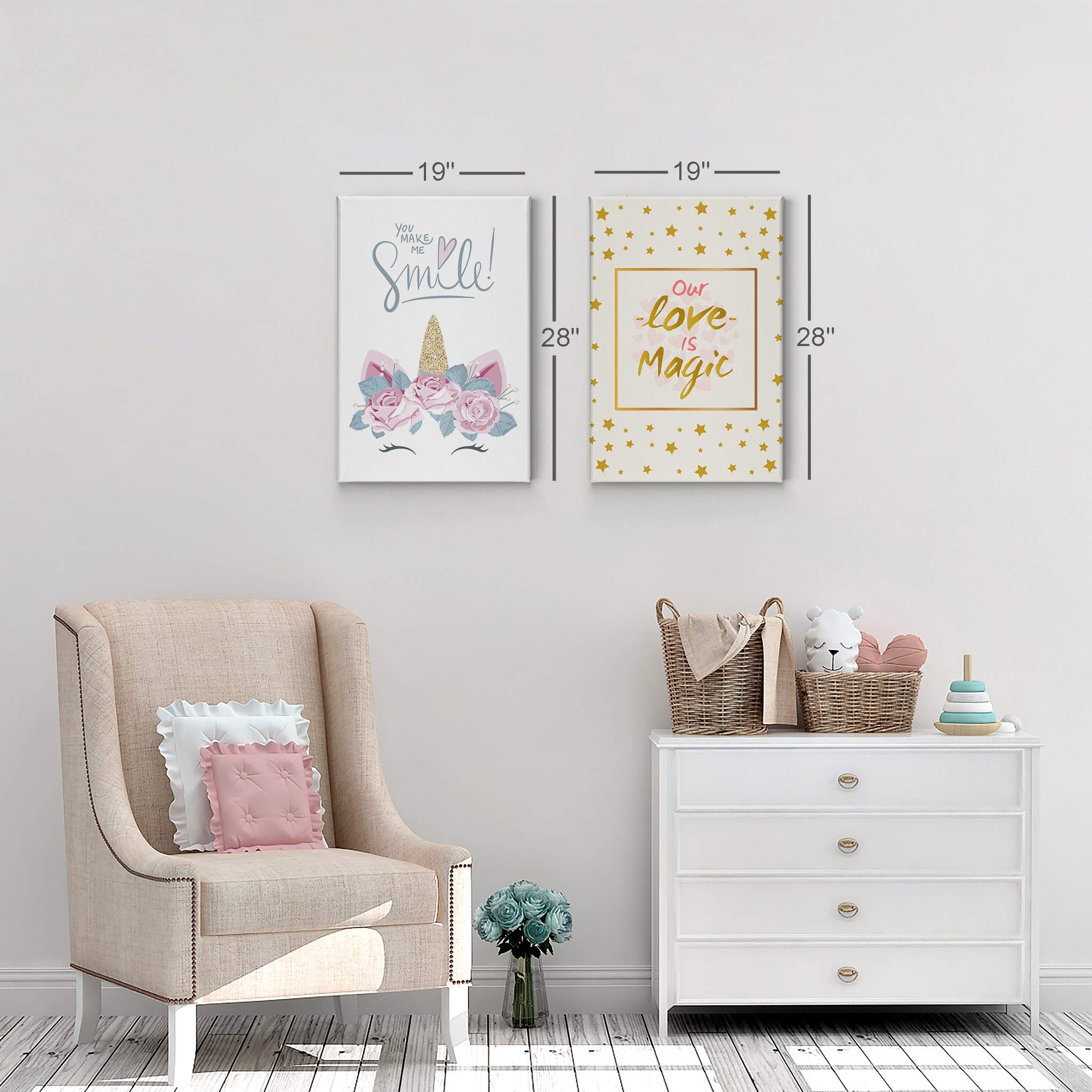 Cute Unicorn Canvas Wall Art Set - Inspirational Quote & Design - 2 Panel Ready to Hang Nursery Decor (40x30 inches) - Perfect for Kids Room, Baby Room & Gift Ideas - Made in USA