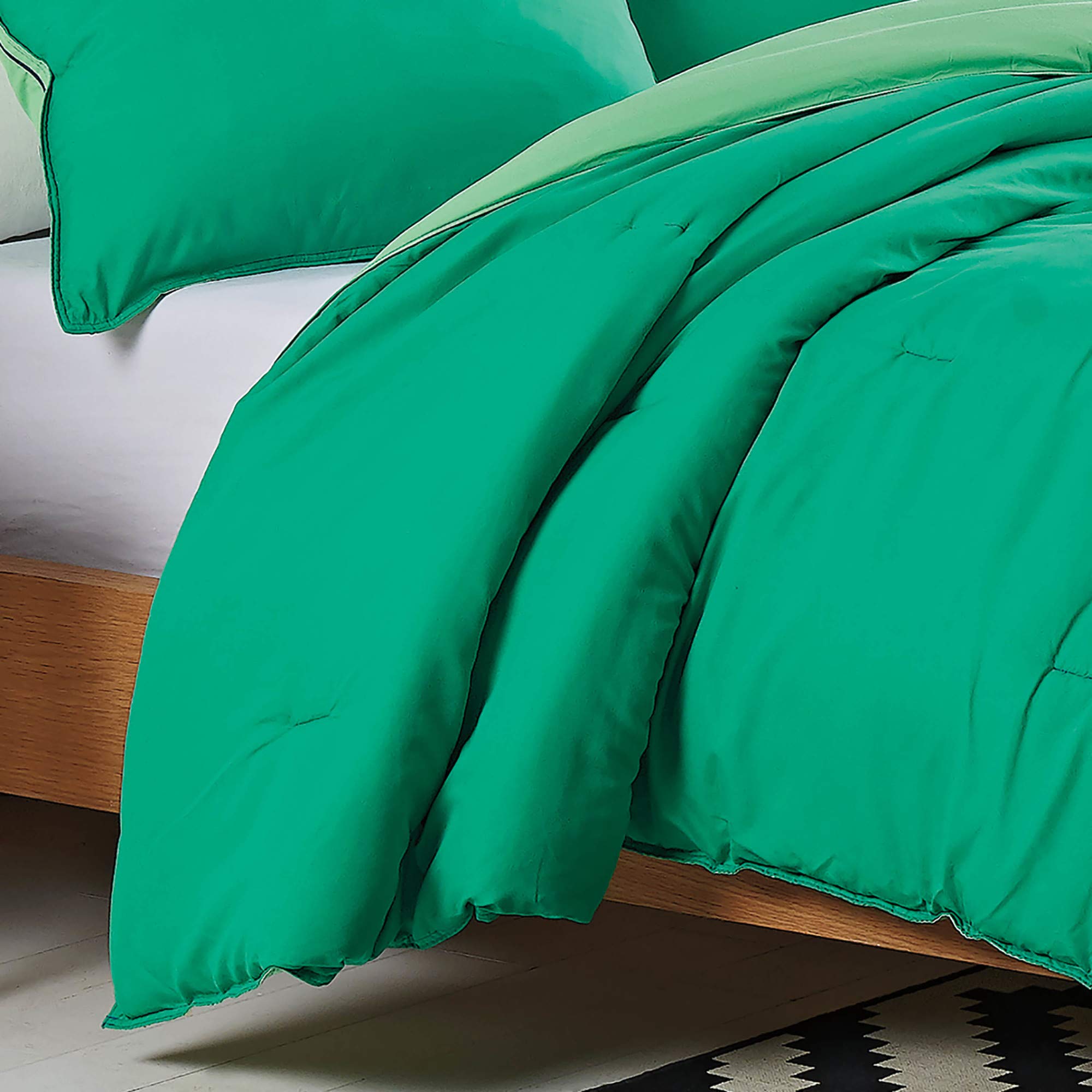 Utica® Solid Reversible King Size Green Comforter Set - 100% Cotton Bedding for All Seasons | Perfect for Master Bedroom, Guest Room & Cozy Home Decor