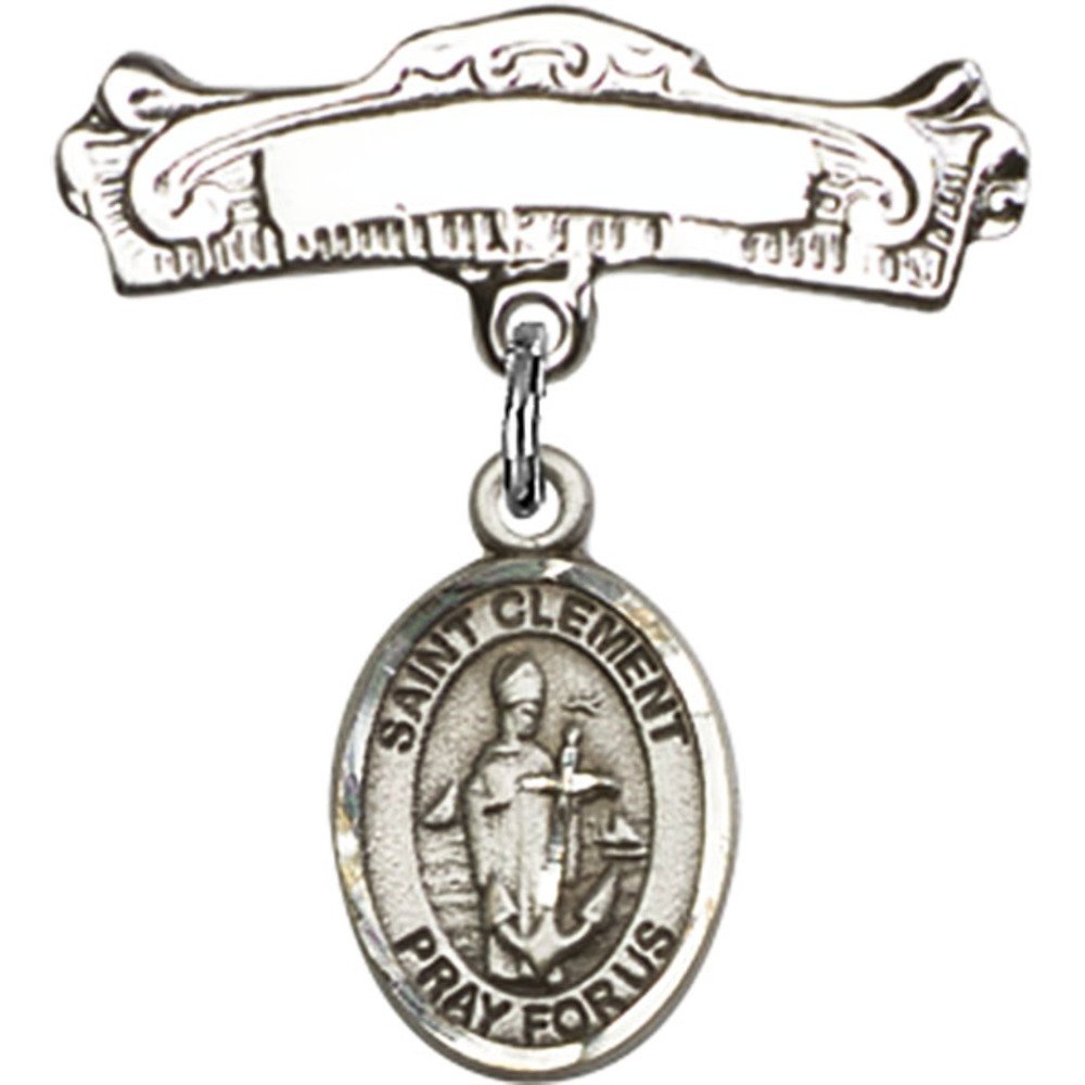 Sterling Silver Baby Badge with St. Clement Charm - 7/8