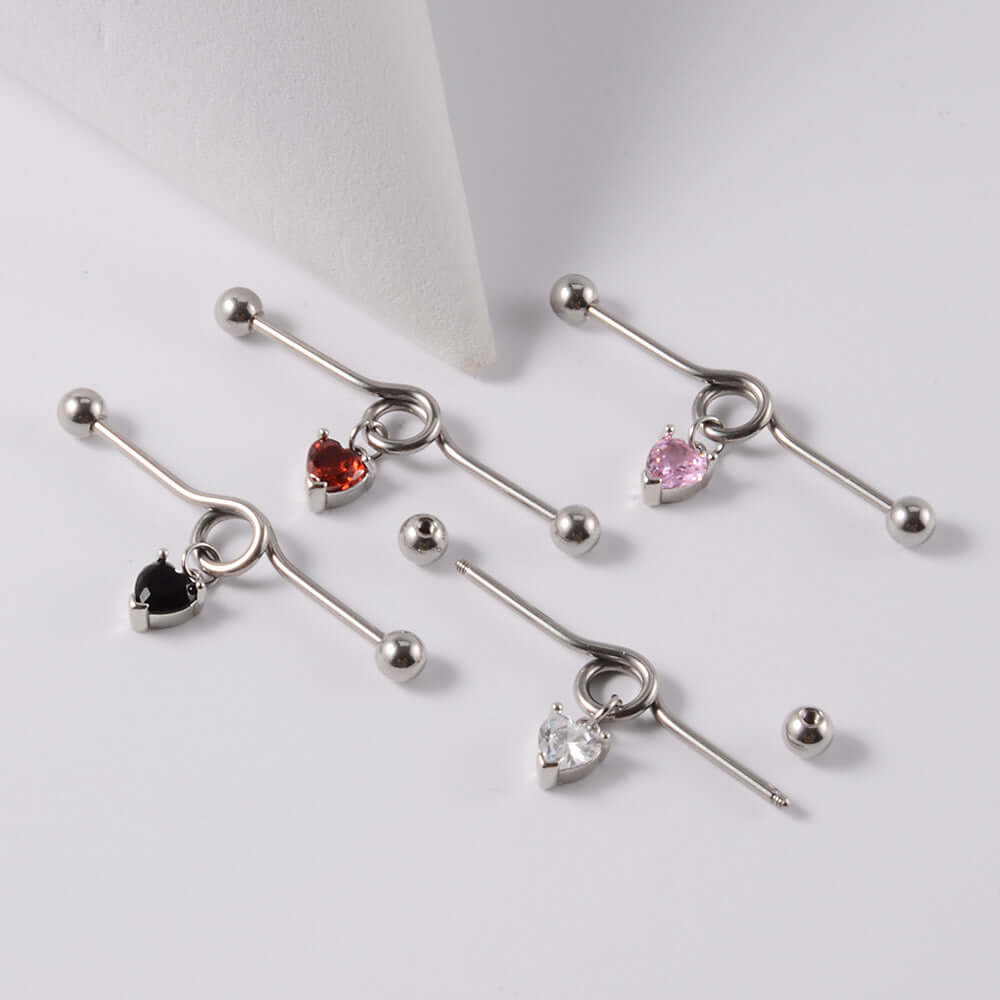 14G Heart Double Hole Industrial Bar Body Jewelry - DL7071 | Perfect for Cartilage, Helix, and Tragus Piercings | Hypoallergenic Surgical Steel for Sensitive Skin