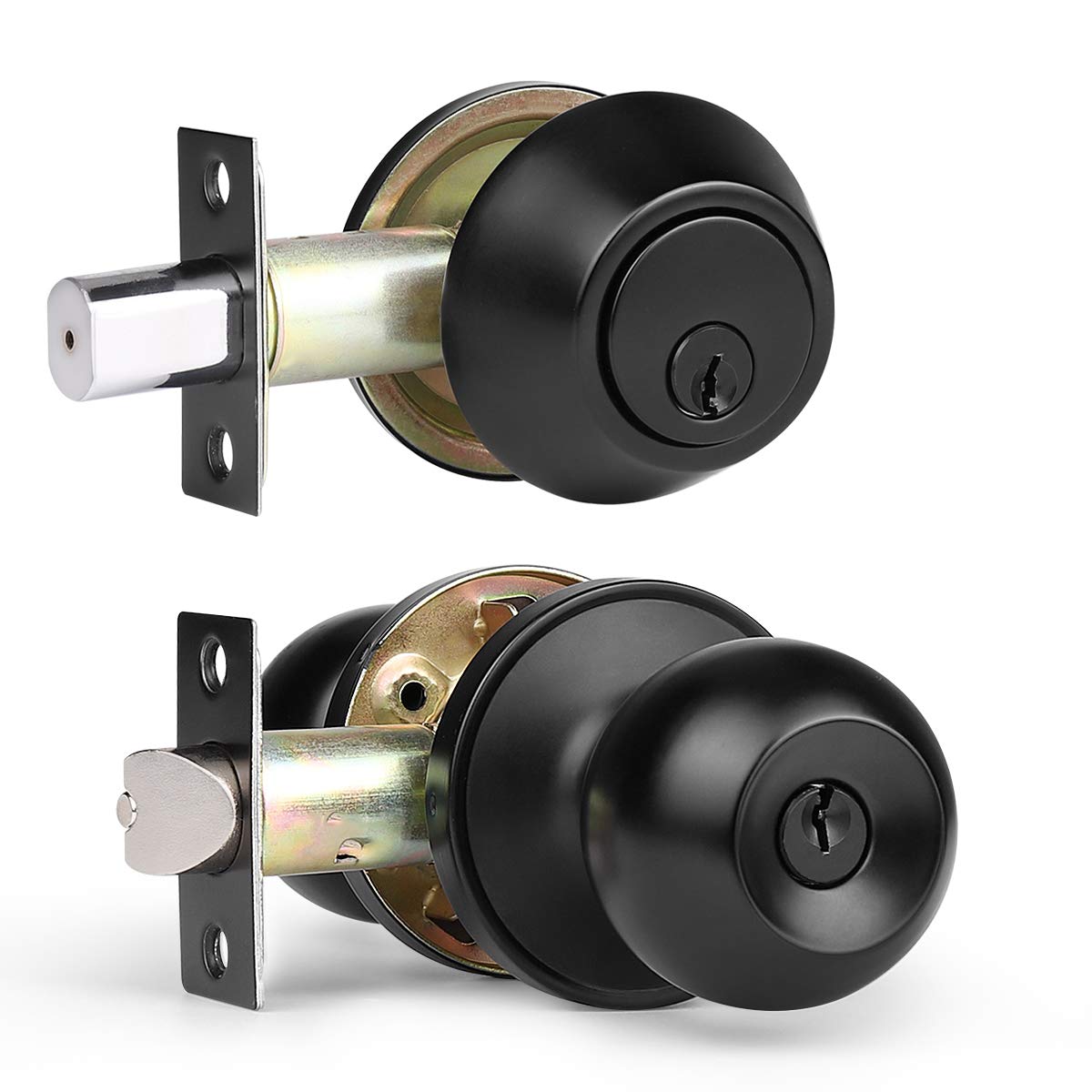 (6 Set) Knobelite Black Entry Door Knob & Single Cylinder Deadbolt Combo Set - Keyed Alike - Exterior Front Door Locking Handle - Perfect for Homes, Apartments & Offices - Same Key for All Locks - Durable & Secure Round Knob Design