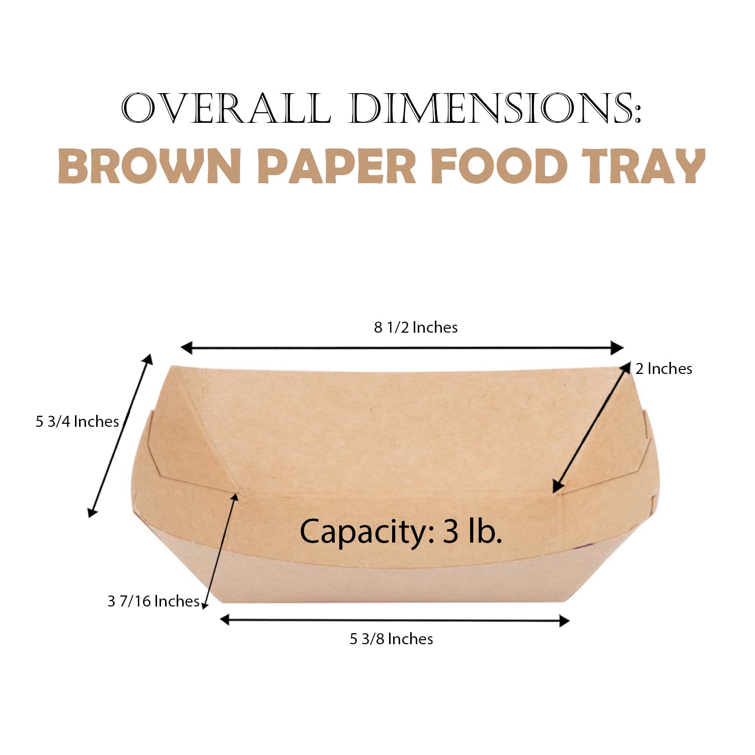 Eco-Friendly Disposable Kraft Paper Food Trays - 100% Biodegradable & Recyclable 3Lb Serving Trays for Hot/Cold Food - Perfect for Picnics, Parties, Camping & Outdoor Events (Pack of 100)