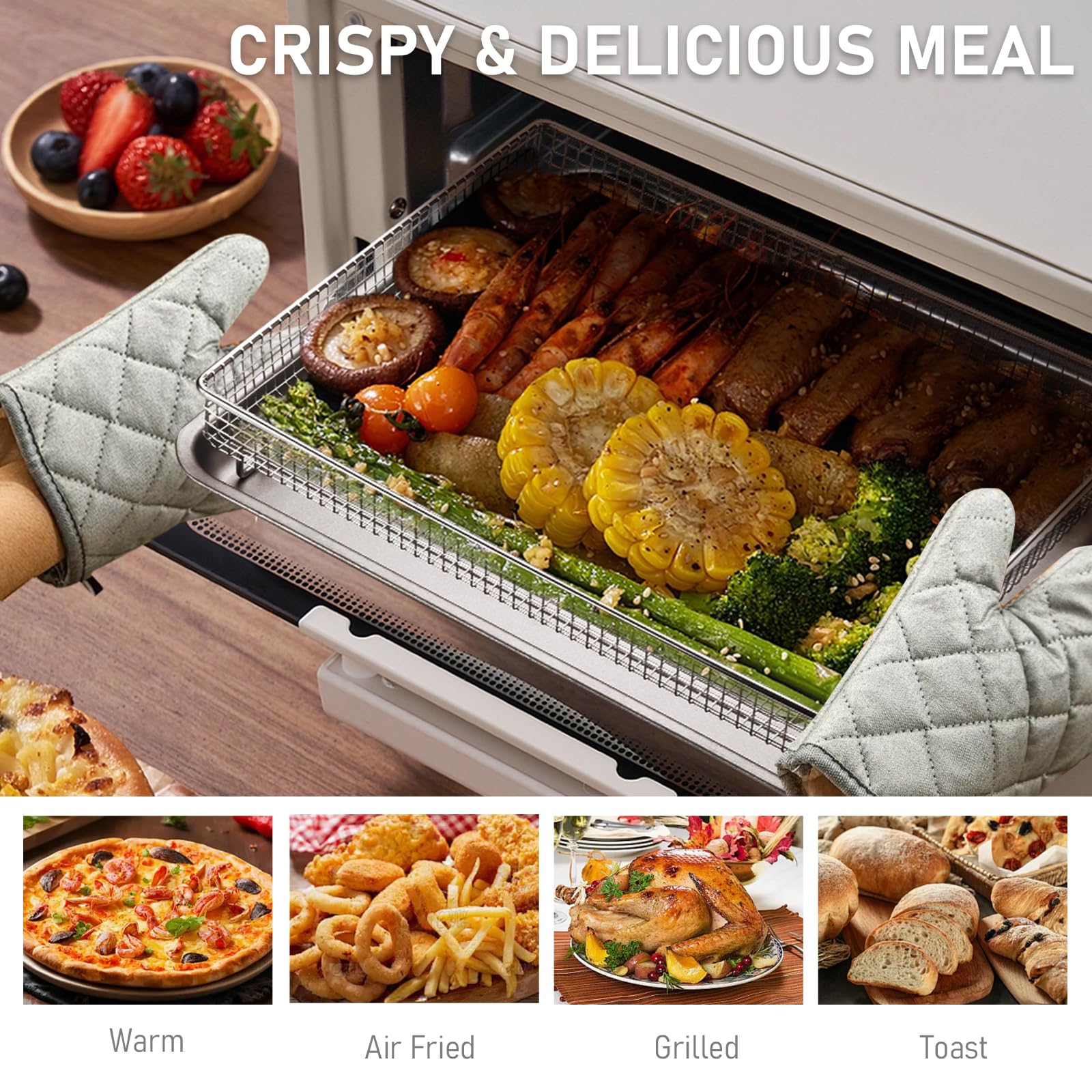2-Pack Nonstick Air Fryer Accessories Set - Stainless Steel Basket & Baking Tray for Cuisinart TOA-60/65/70 (12.3