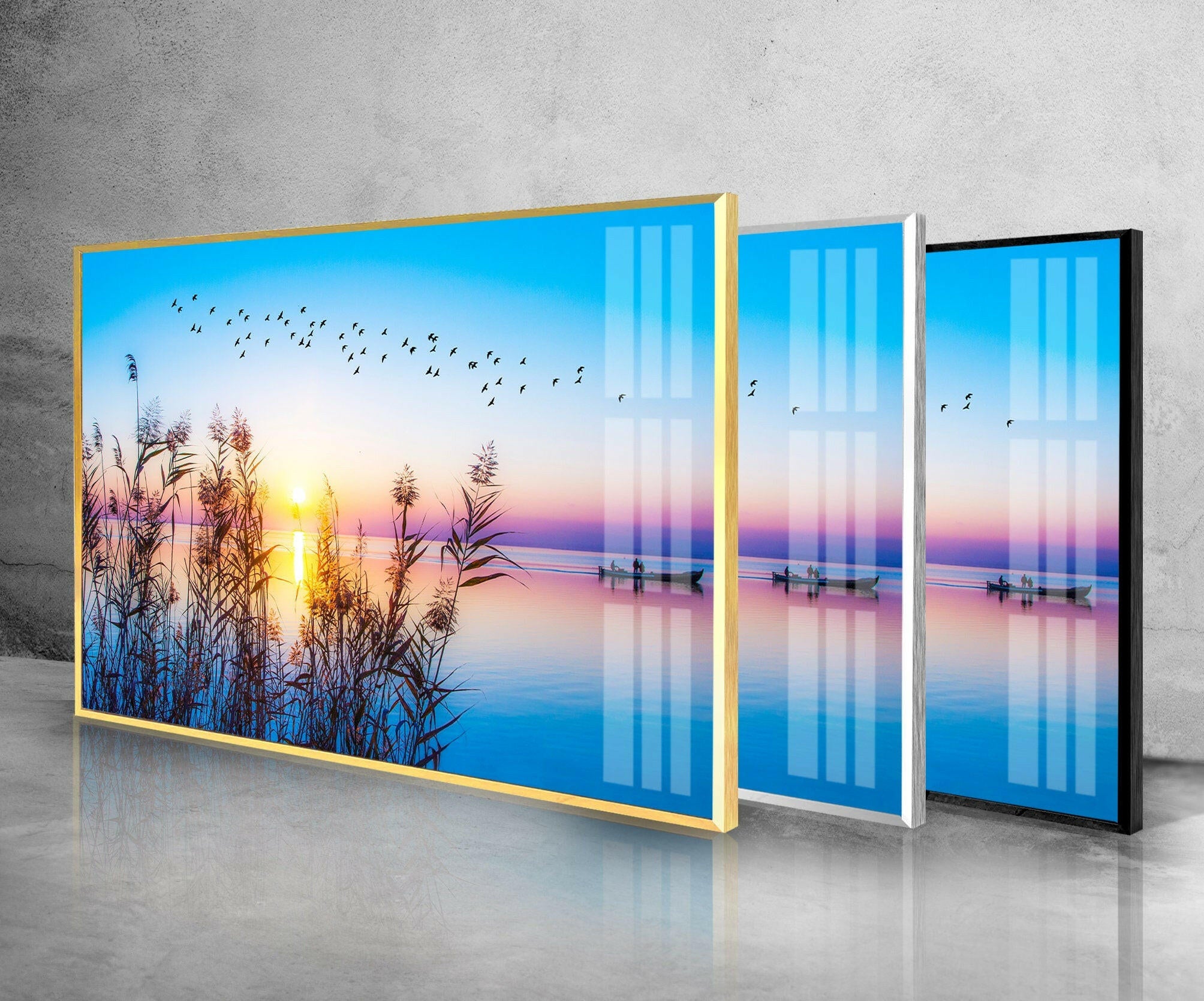 Vibrant Sunset Over Lake Glass Wall Art - Stunning Home Decor for Living Room, Bedroom & Office