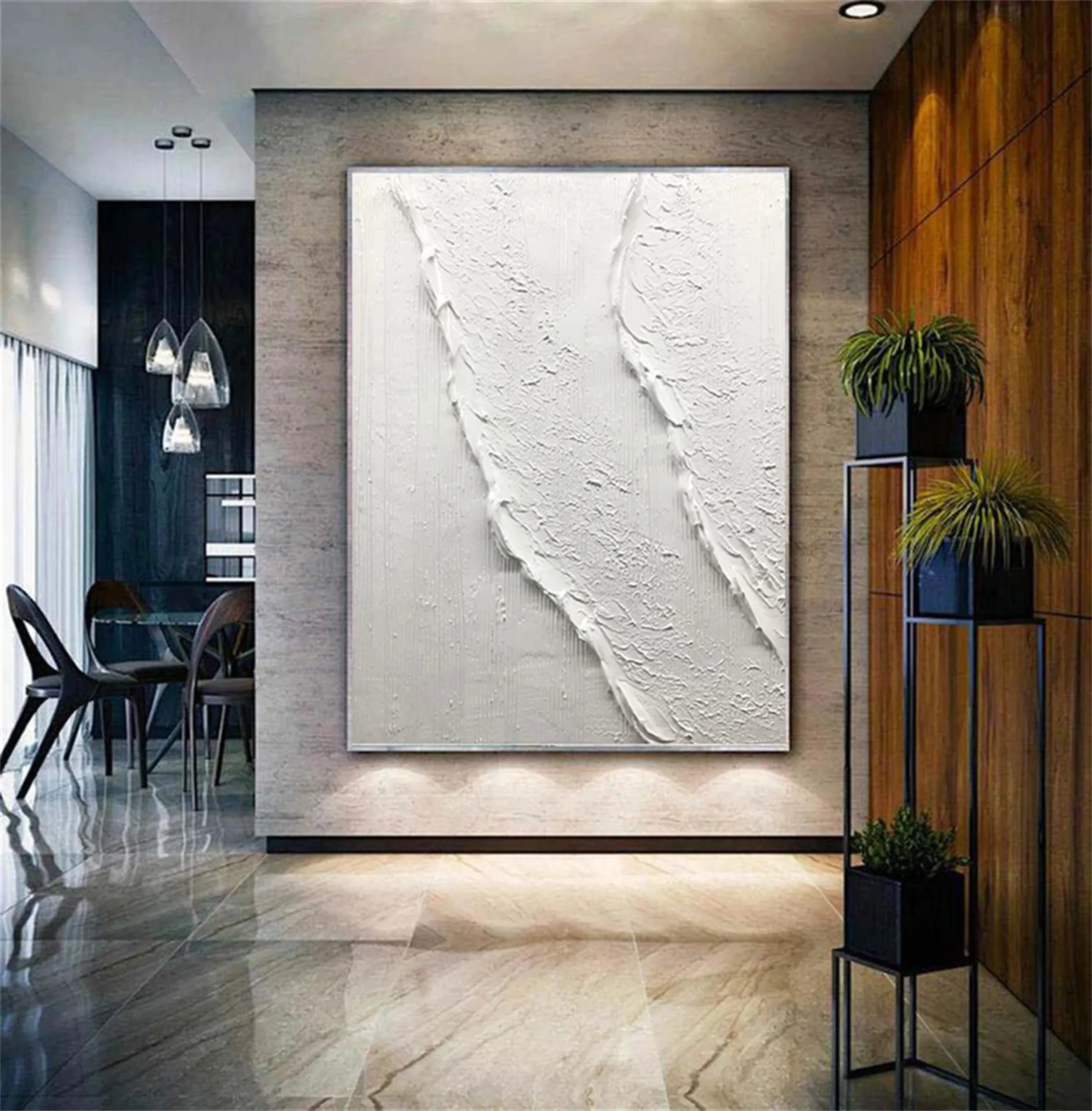 White Minimalist Textured Painting Canvas - Abstract Wall Art Decor for Living Room, Bedroom & Office | Premium Quality #MM179