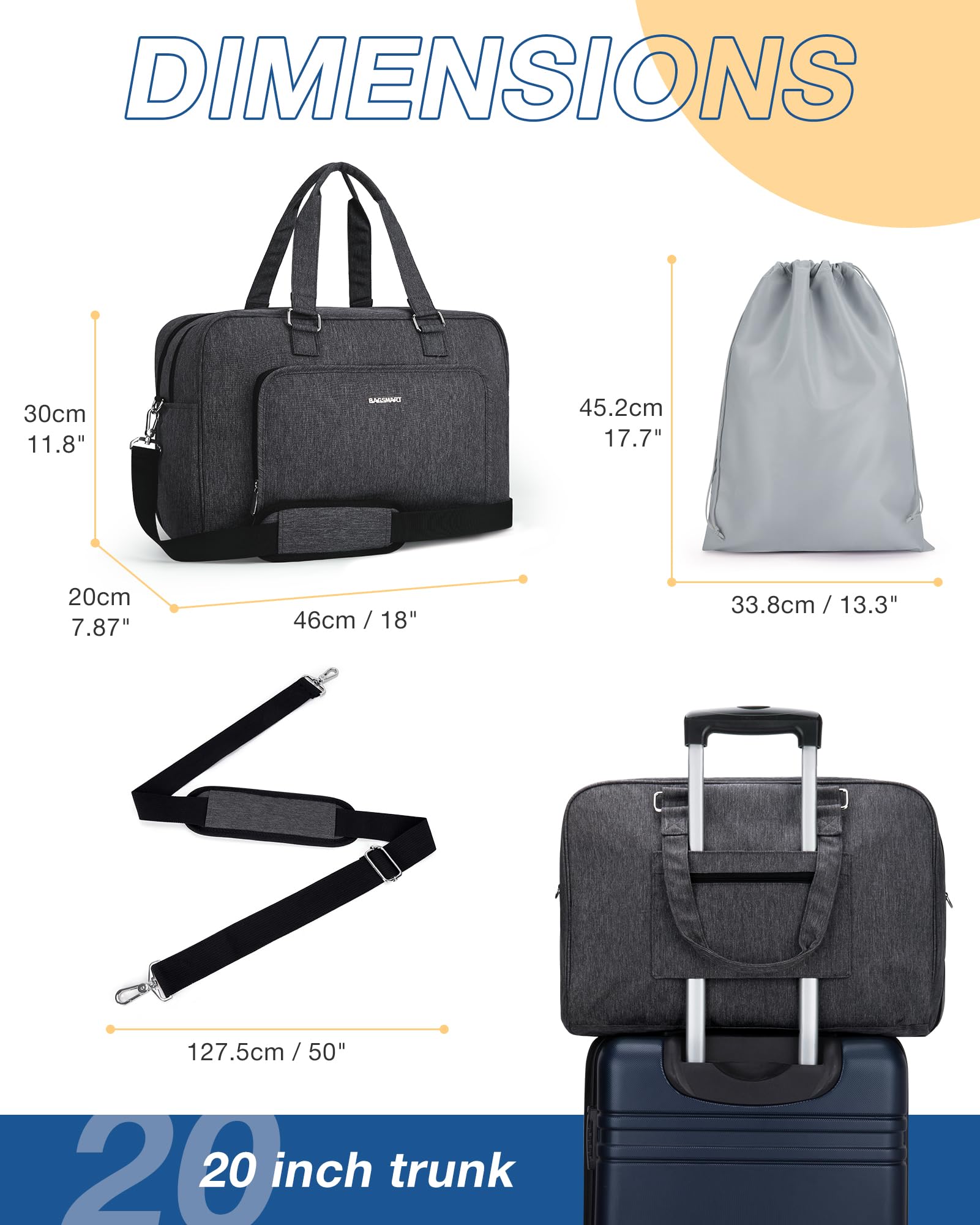 BAGSMART Women's Weekender Travel Duffle Bag - Overnight Carry On Bag with Shoe Compartment | Perfect for Weekend Getaways, Gym, Business Trips & Airplane Personal Item