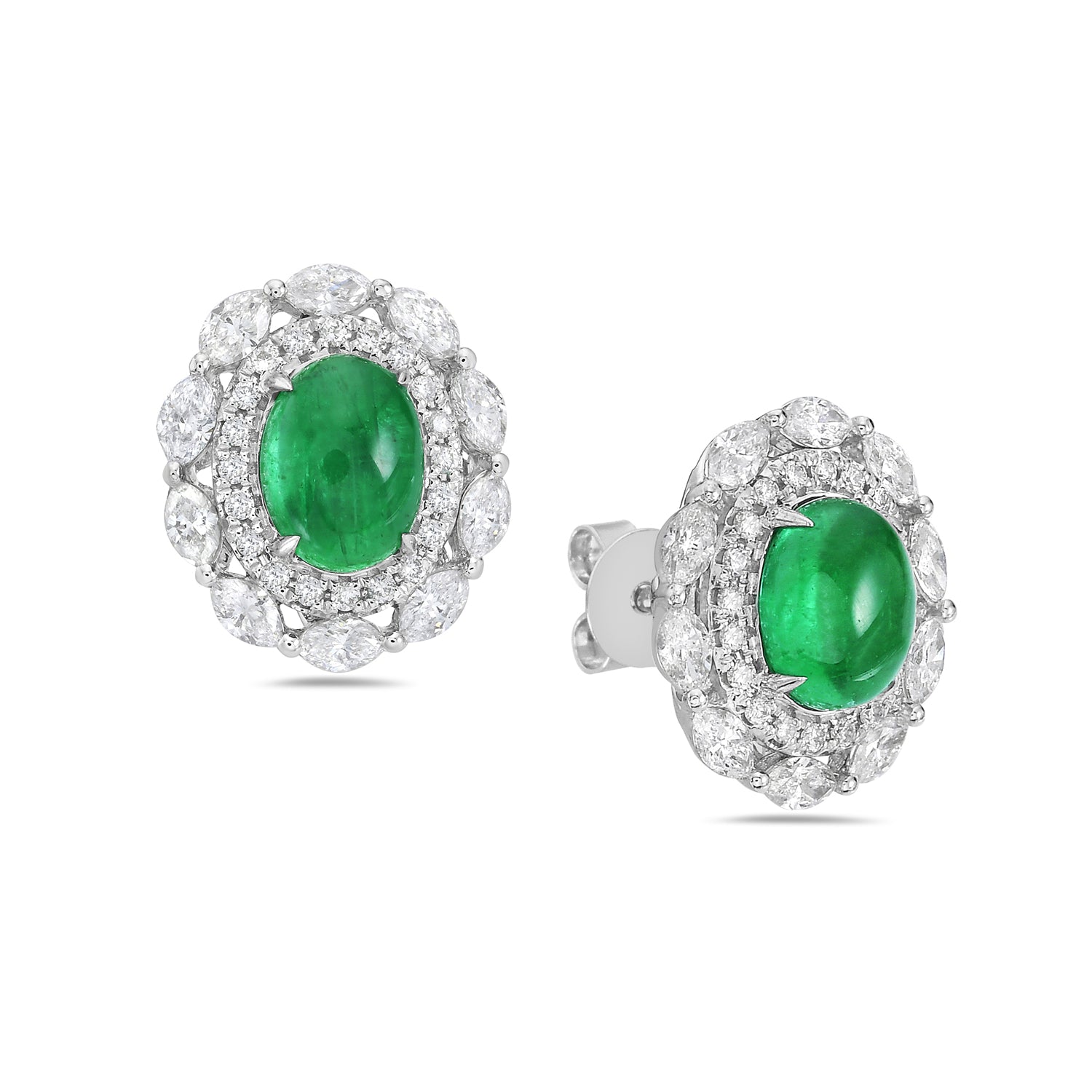Exquisite Marquise & Oval Cut Emerald Halo Stud Earrings in 14K White Gold | Elegant Wedding, Anniversary & Special Occasion Jewelry Gift