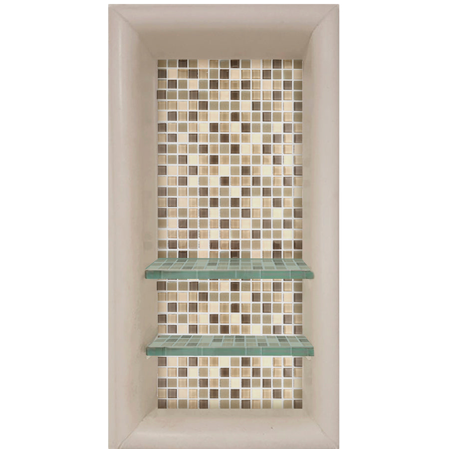 Desert Sand Vertical Shampoo Niche with Matching Mosaic - Modern Bathroom Storage Solution for Shampoo Bottles and Bath Essentials | Perfect for Spa-Like Showers and Organized Bath Spaces