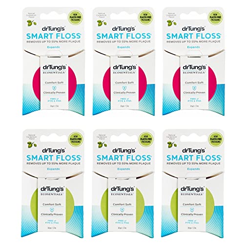 DrTung's Smart Floss - Natural Expanding Dental Floss | PTFE & PFAS Free, BPA Free, Gentle on Gums | Cardamom Flavor (6 Pack) | Perfect for Travel, Sensitive Teeth & Eco-Friendly Oral Care