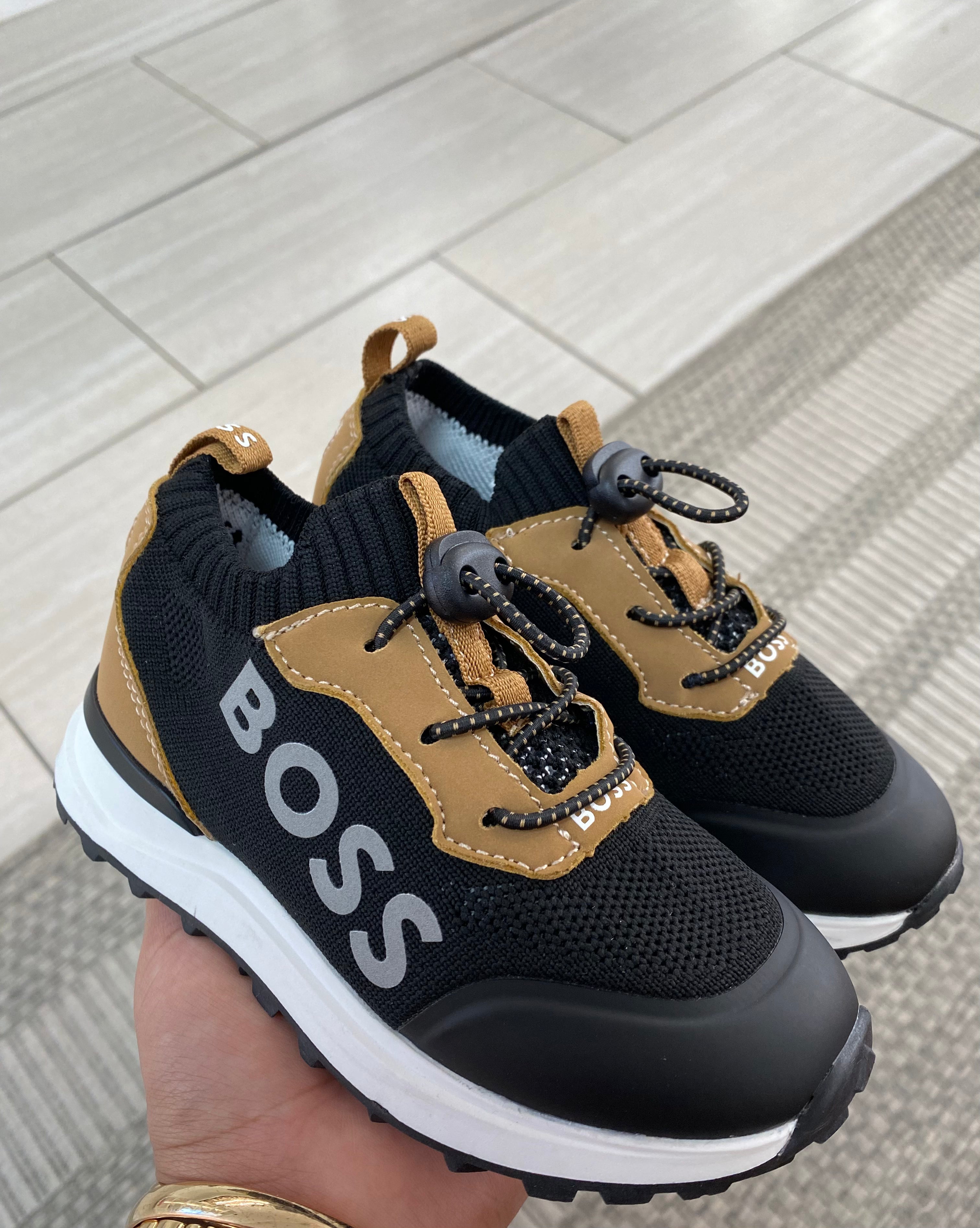 Hugo Boss Men's Black & Brown Sock Sneakers - Comfortable Casual Shoes for Walking, Travel & Everyday Wear