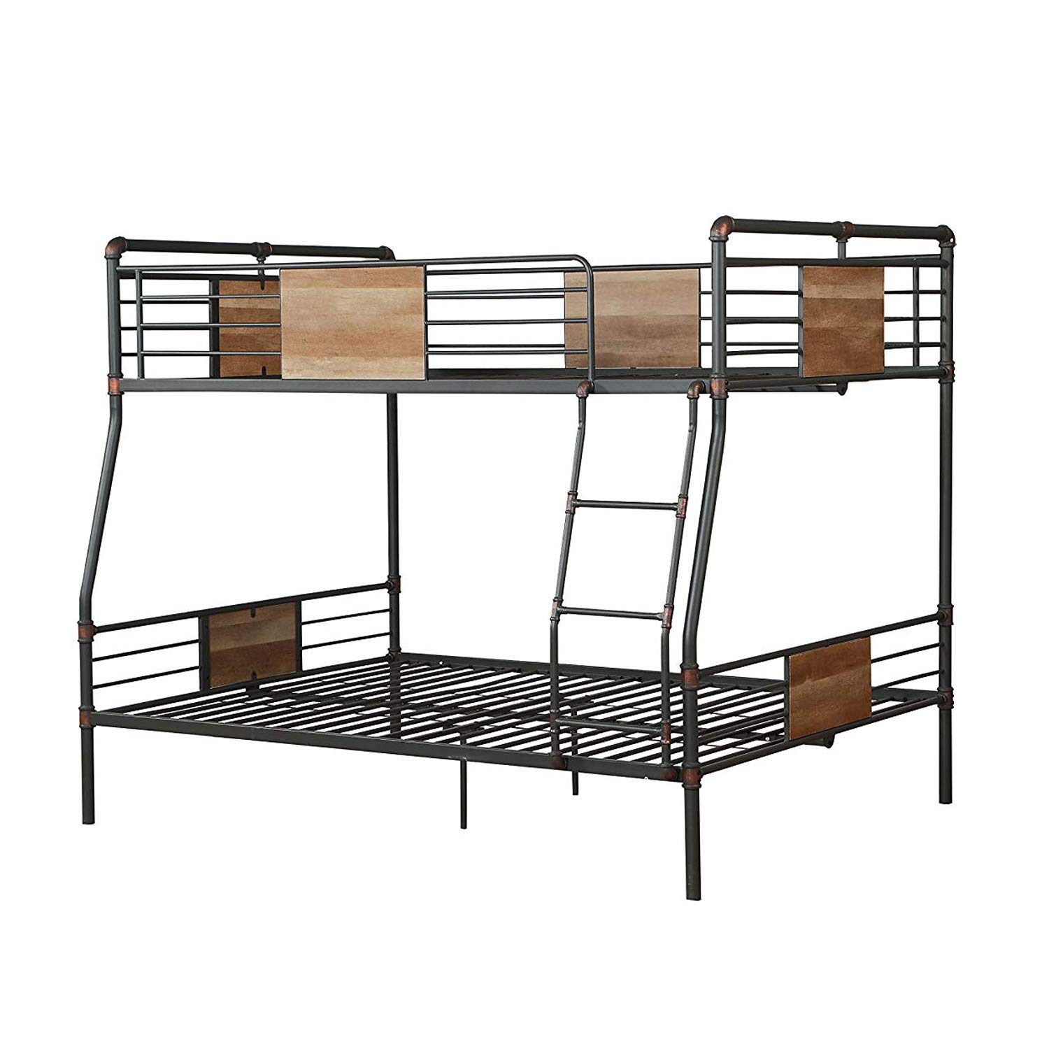 Benjara Full Over Queen Metal Bunk Bed with Ladder - Black & Brown - Space Saving Bunk Bed for Kids, Teens, Guest Rooms & Small Spaces