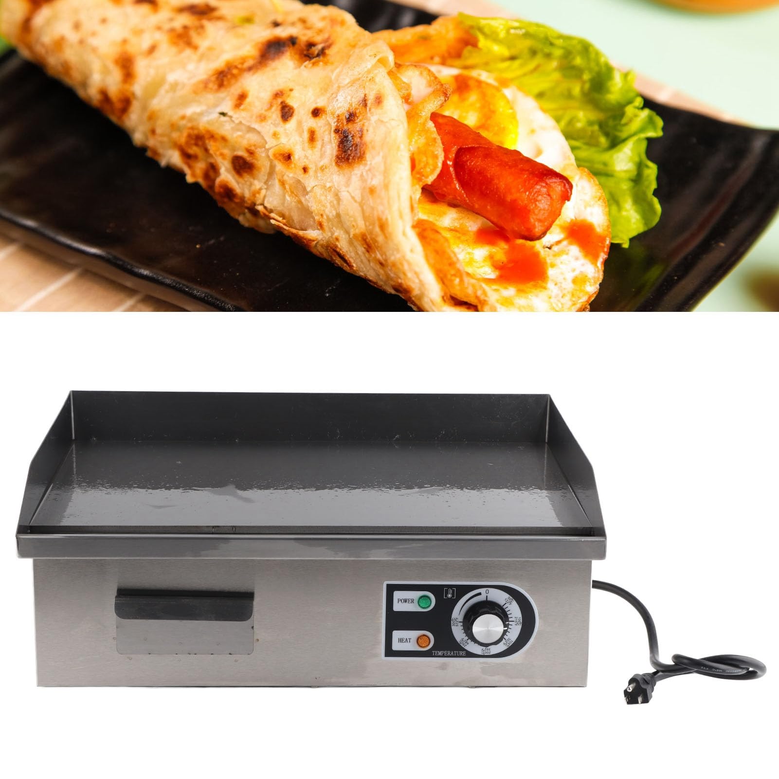 Fast Heating Electric Griddle - 2000W, Non-Stick, Adjustable Temp - Perfect for Restaurants & Home Cooking