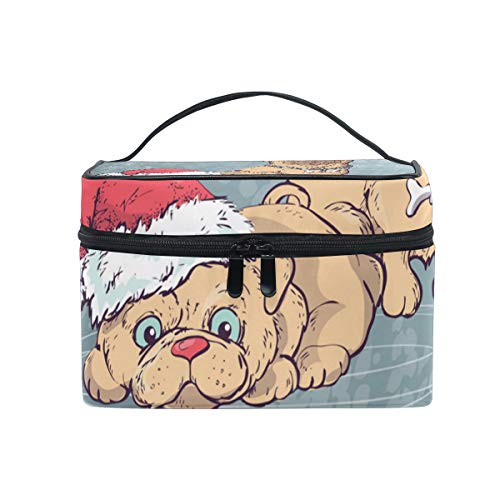 Premium Red Santa Cosmetic Bag with Christmas Dog Portrait - Travel Makeup Train Case & Storage Organizer for Women | Perfect for Holiday Gifts, Travel Essentials & Cosmetic Organization