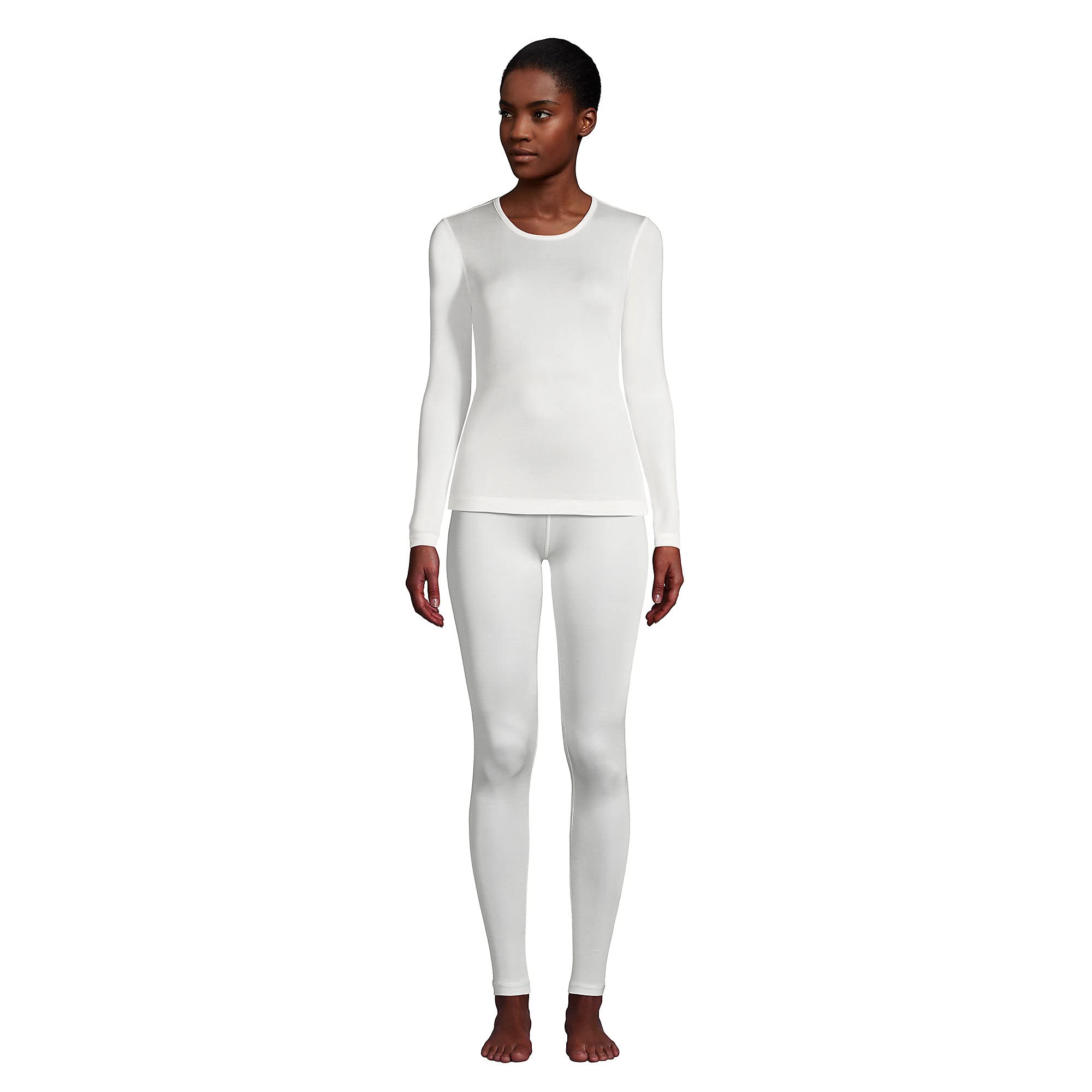 Lands' End Women's Silk Interlock Thermal Long Underwear Leggings - Soft Warm Winter Base Layer Pants for Cold Weather & Layering Outfits