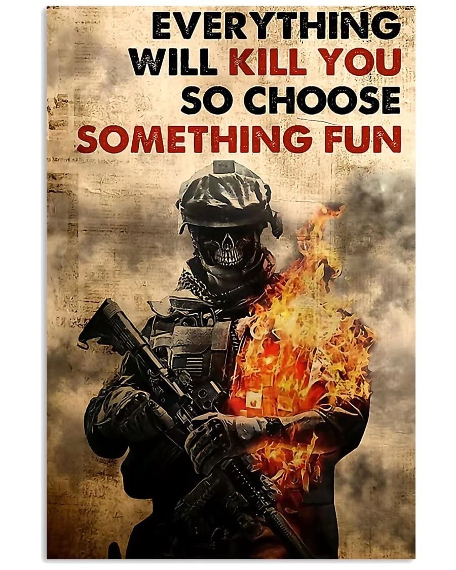 Baldstrong USA Soldier Wall Art - Vintage War Canvas Prints, Frameless Military Posters & Veteran Home Decor - Inspirational Quotes for Office, Garage, Boys Room & Man Cave Wall Decoration