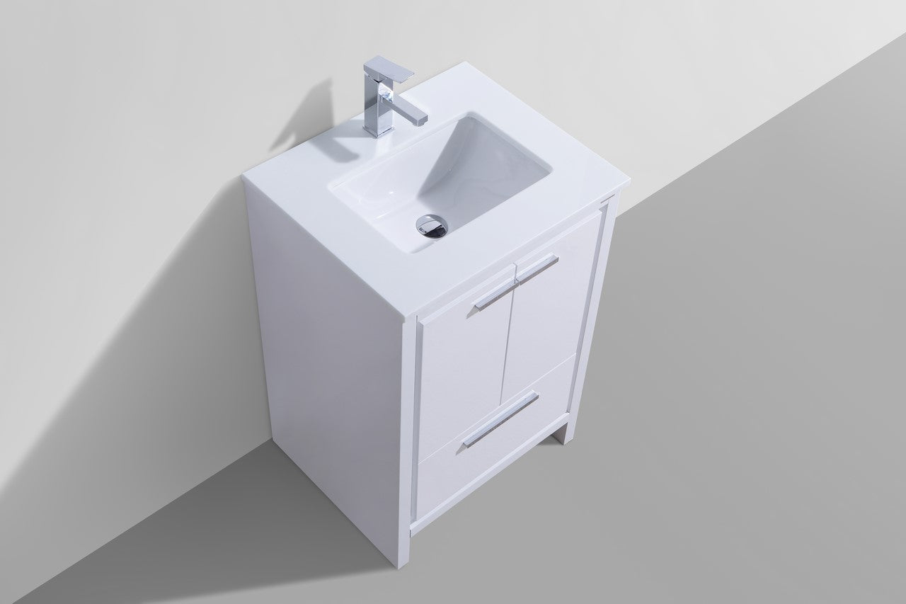DAD24 Modern Bathroom Vanity with Gloss White Finish & Quartz Countertop - Floor Standing Contemporary Design for Bathroom Remodeling, Home Decor, and Space-Saving Storage Solutions