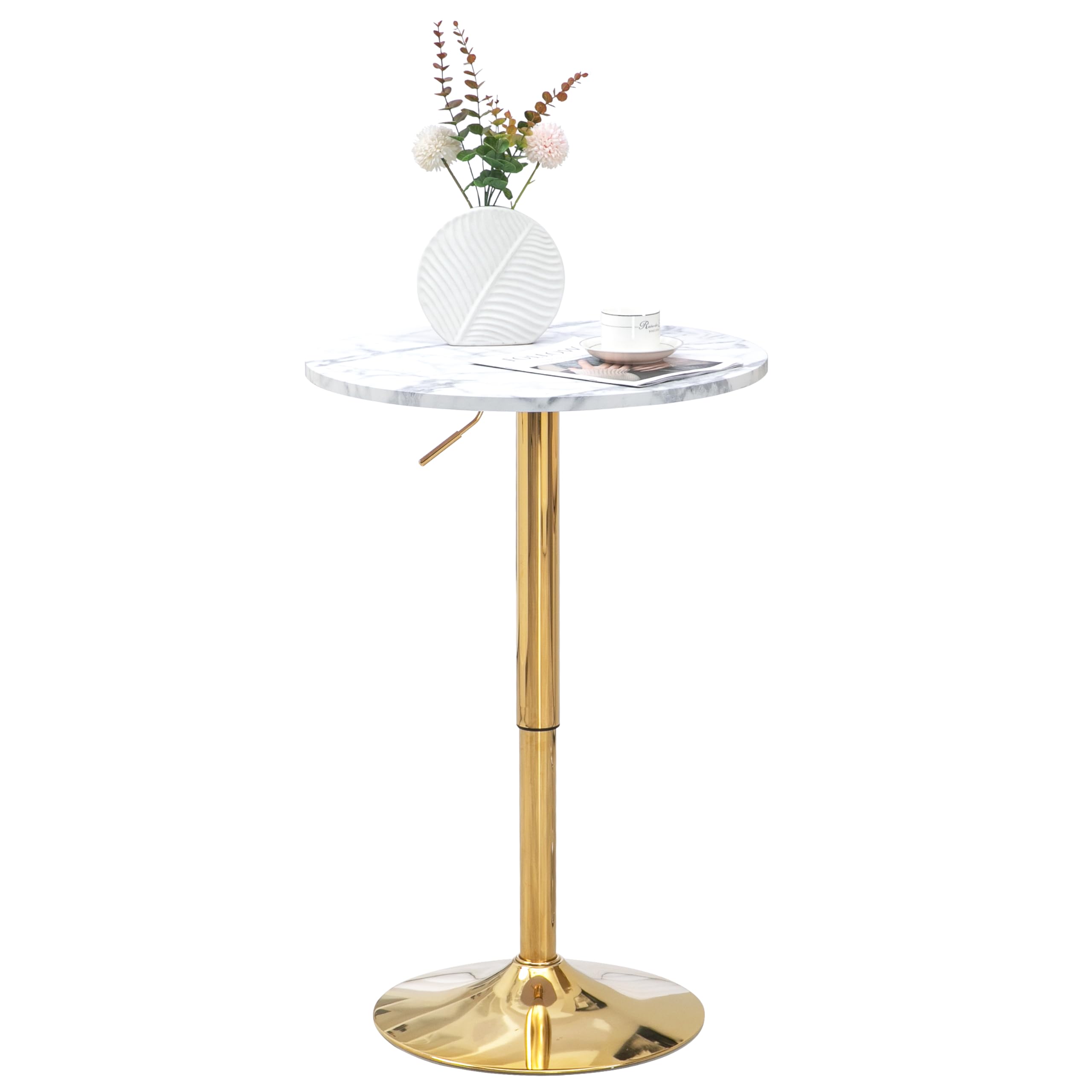 Finnhomy 24 Inch Round Cocktail Bar Table with Adjustable Height 27.9-35.4 Inches - Gold Metal Base Tall Bistro Pub Table for Kitchen, Dining Room, Living Room - Perfect for Entertaining, Small Spaces & Home Bars - Easy Assembly