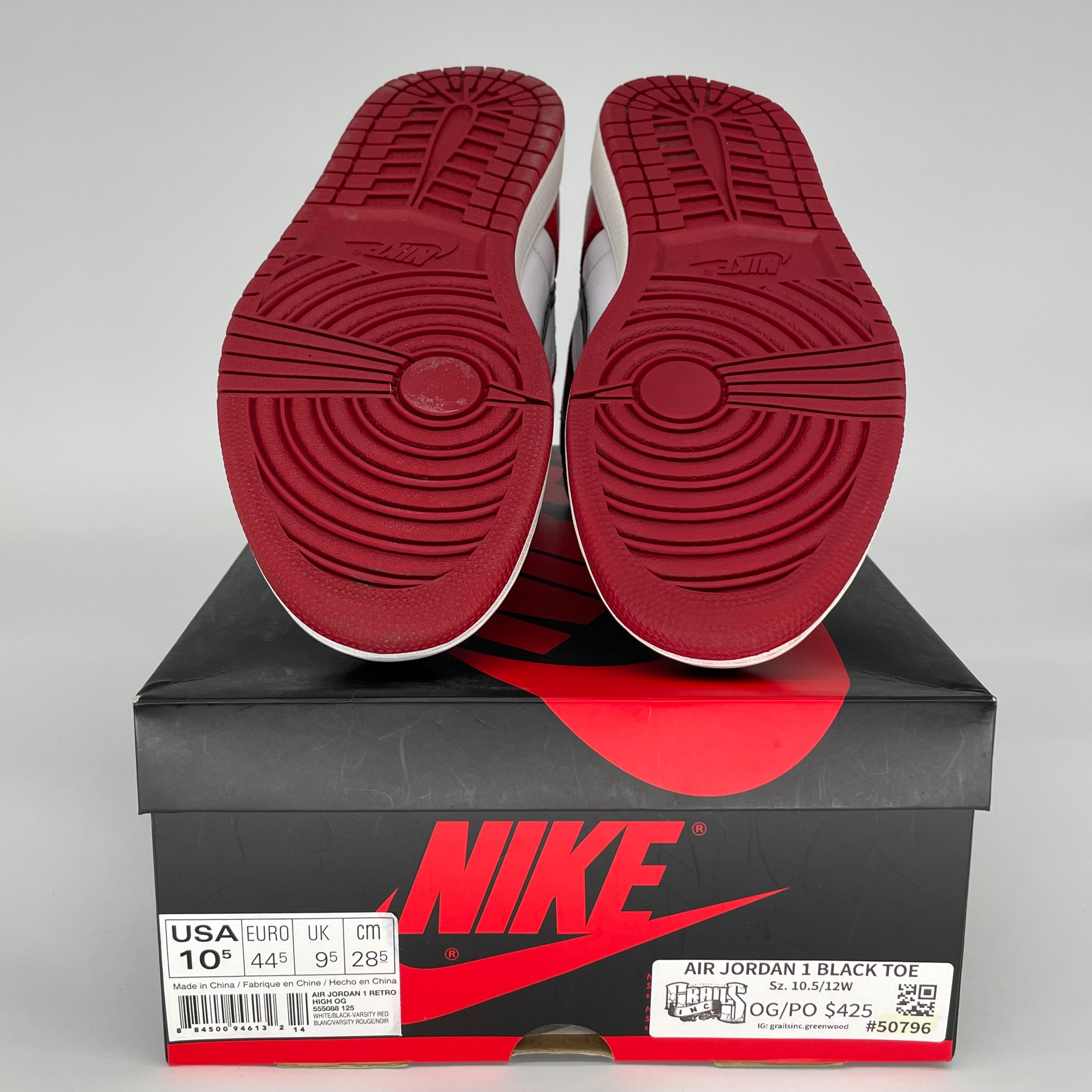 AIR JORDAN 1 Retro High OG 'Black Toe' Men's Basketball Shoes Size 10.5 (555088-125) - Perfect for Streetwear, Sneaker Collecting & Casual Wear