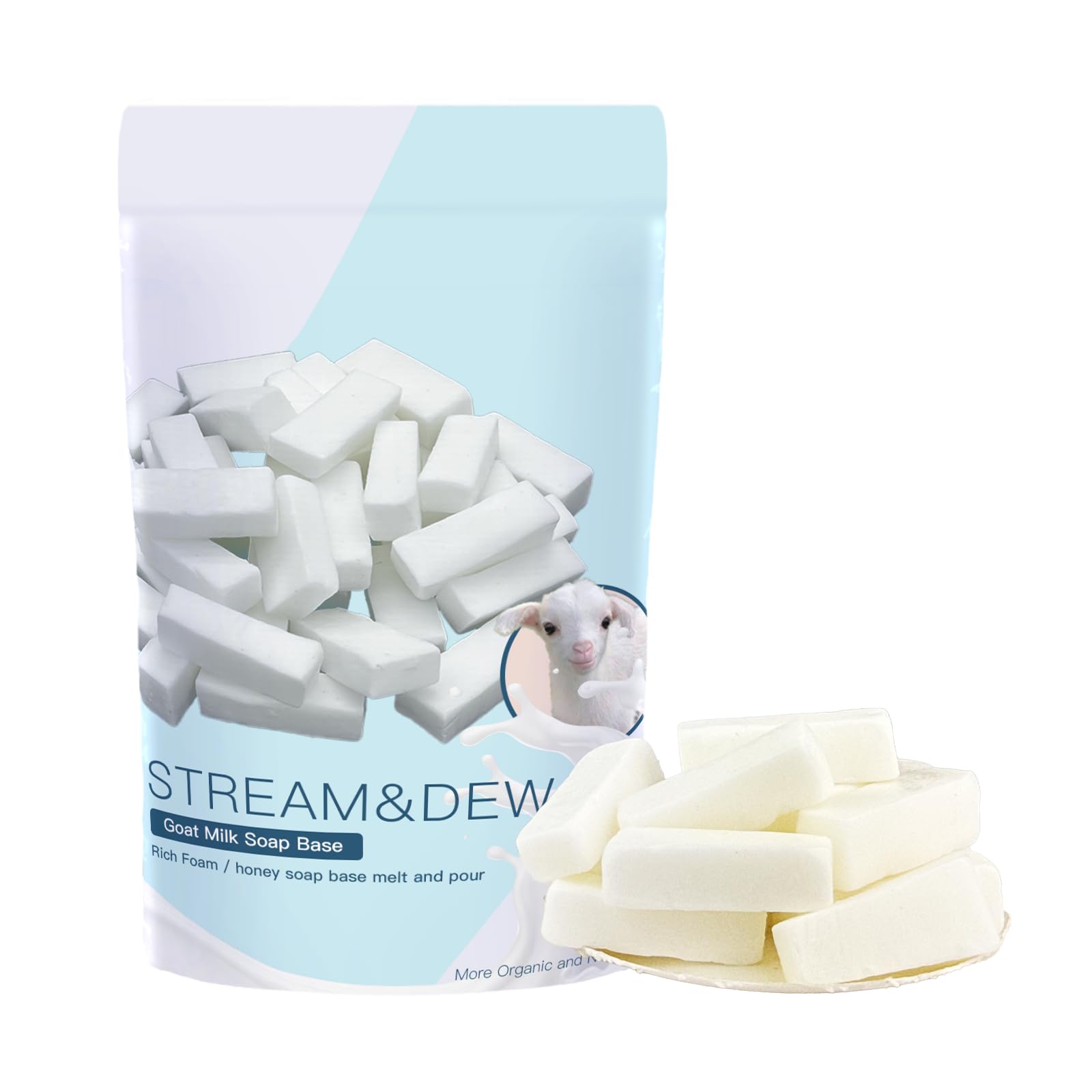Stream&Dew 2LB Goat Milk Soap Base - All Natural Soap Making Supplies for DIY Handmade Soap - Pre-Cut Blocks for Easy Melting & Pouring - Perfect for Crafting Moisturizing Bath Bars, Gift Soaps & Spa Products