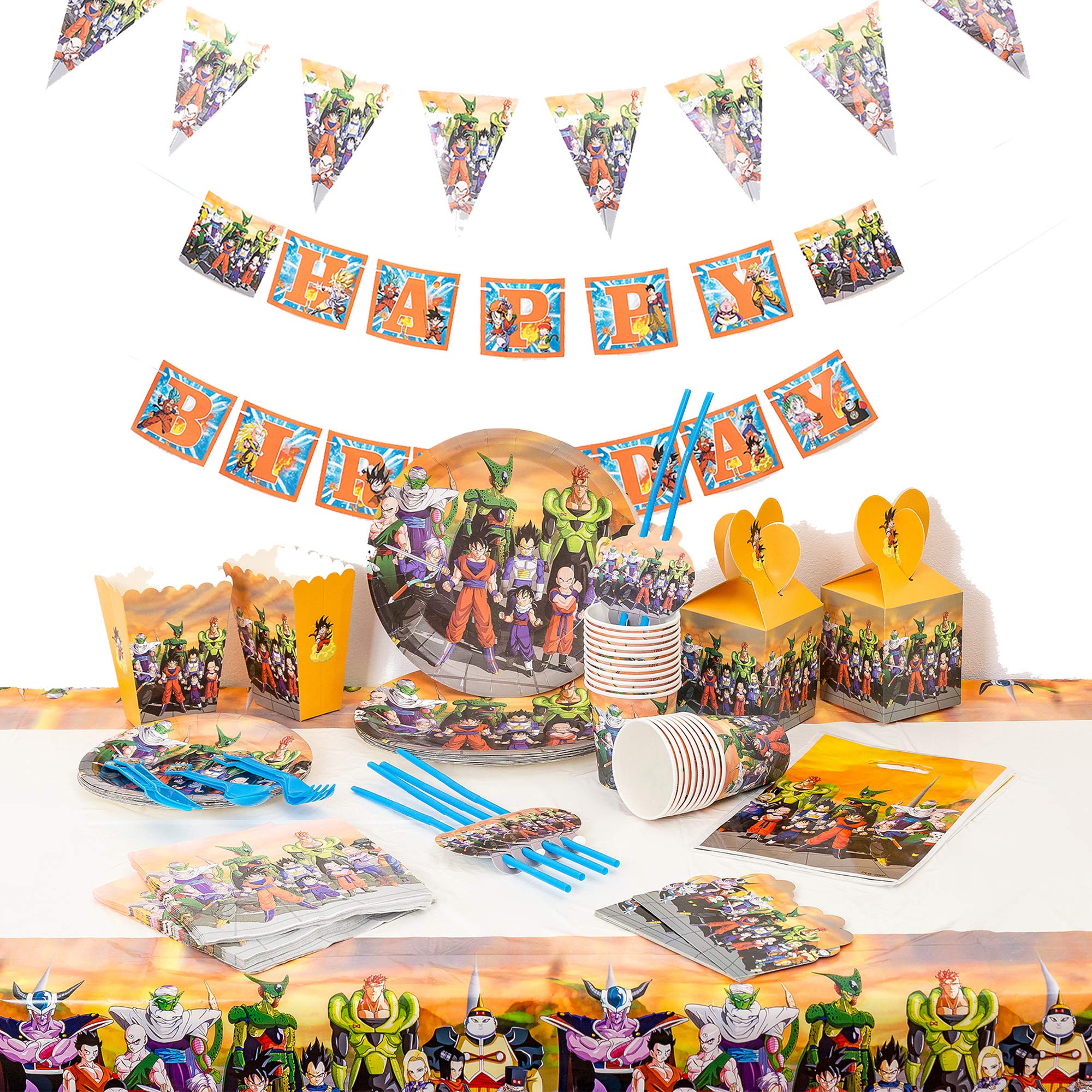 157-Piece Dragon Ball Themed Party Supplies Set - Plates, Cups, Utensils, Napkins, Tablecloth & Decorations for 10 Kids | Perfect for Birthday Parties, Anime Theme Events & Dragon Ball Z Celebrations