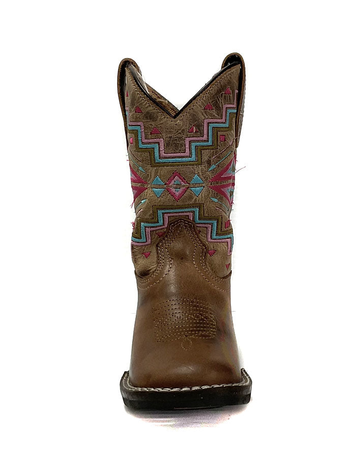 Roper Kids Monterey Aztec Leather Boots for Boys & Girls - Brown Western Cowboy Boots for School, Rodeo & Outdoor Play