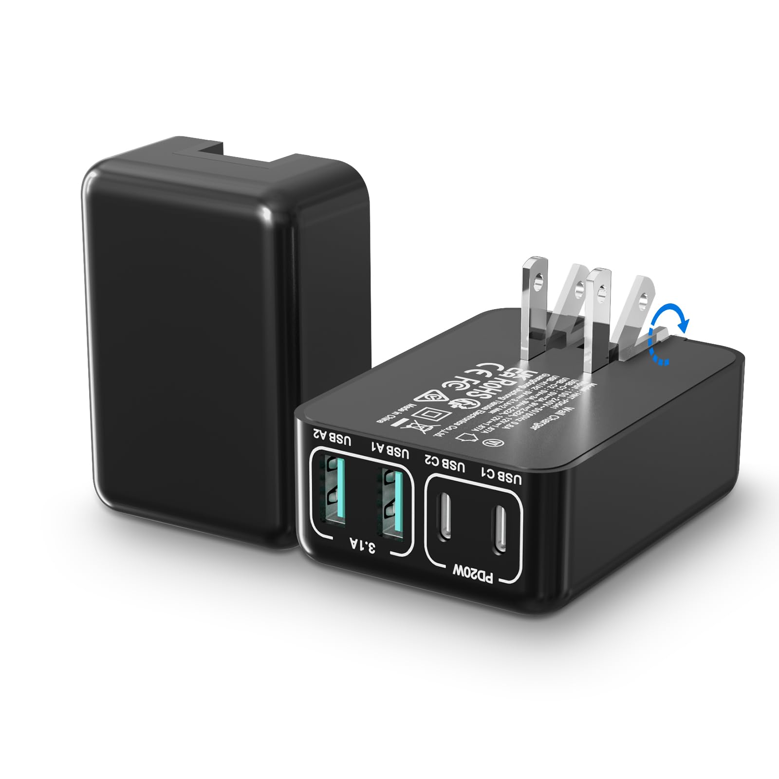 40W 4-Port USB C Wall Charger with PD - Foldable Fast Charging Block for iPhone 15/Samsung/Tablet - Home & Travel Use