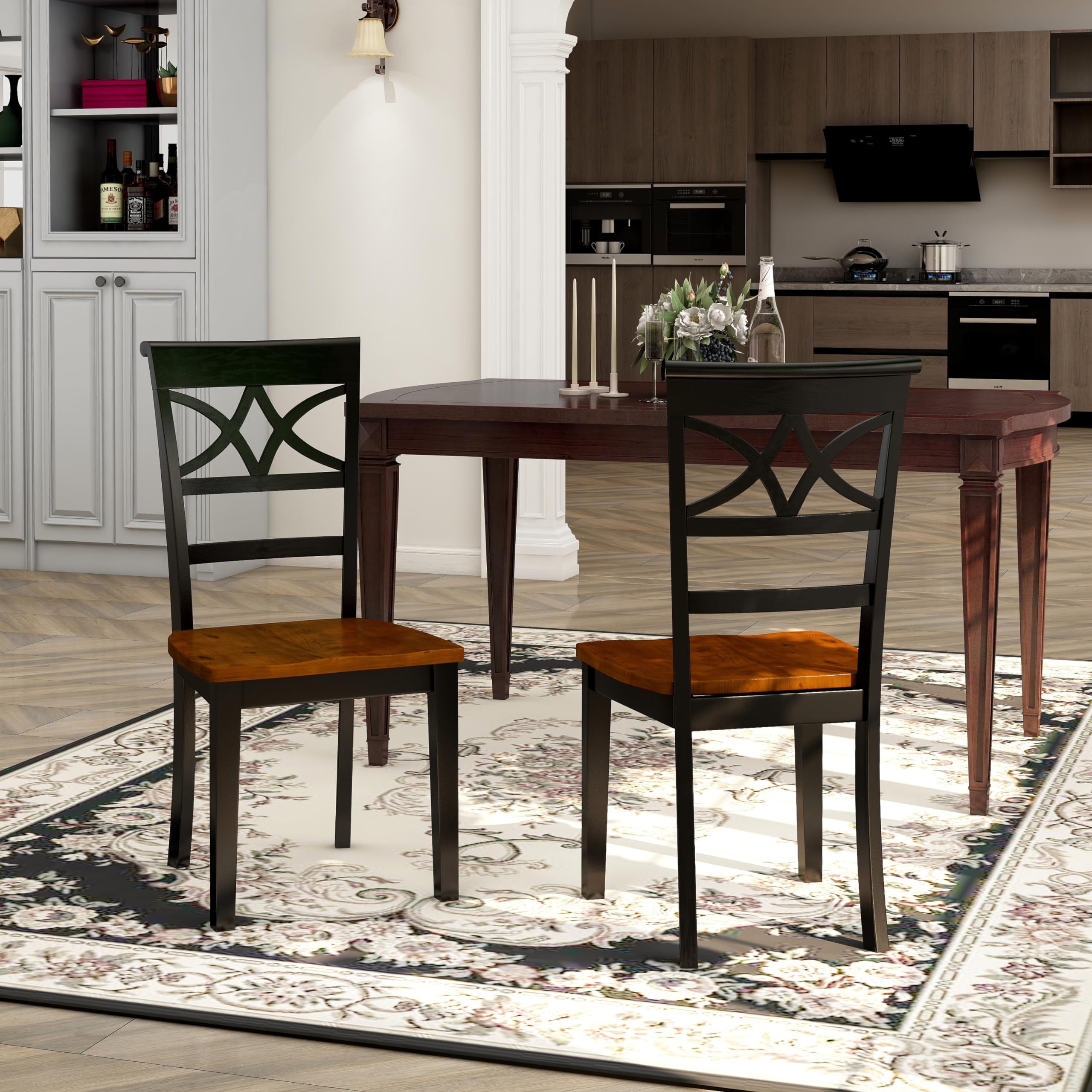 Furniture of America Cherrine Country Style Dining Chairs - Set of 2, Solid Oak Wood with Black Finish - Perfect for Farmhouse, Rustic, or Traditional Dining Rooms