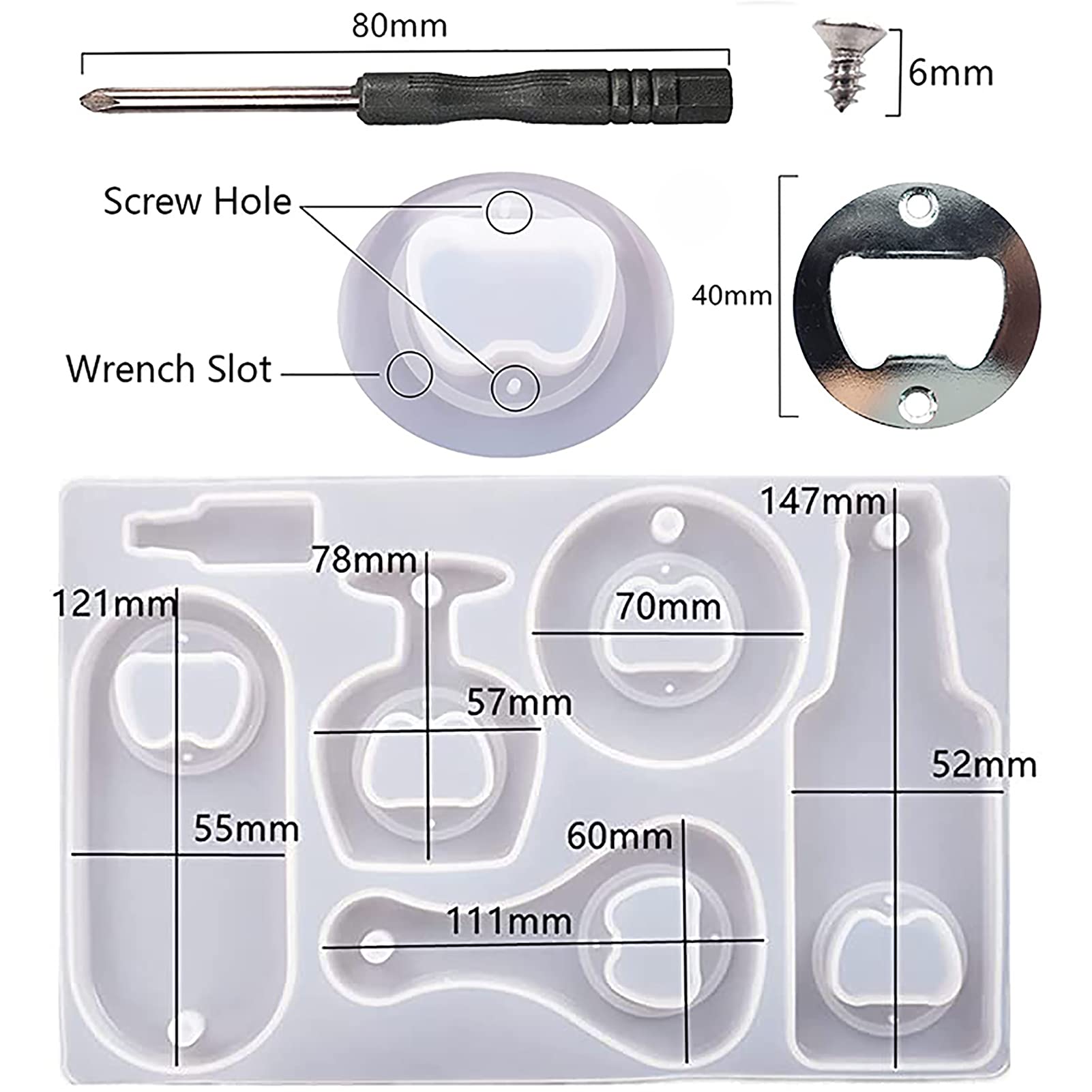 Epoxy Silicone Mold Kit for DIY Bottle Openers & Corkscrews - Wine Keychain, Beer Spanner, Jar Opener Resin Casting Set - Perfect for Home Bars, Gifts & Crafting Projects