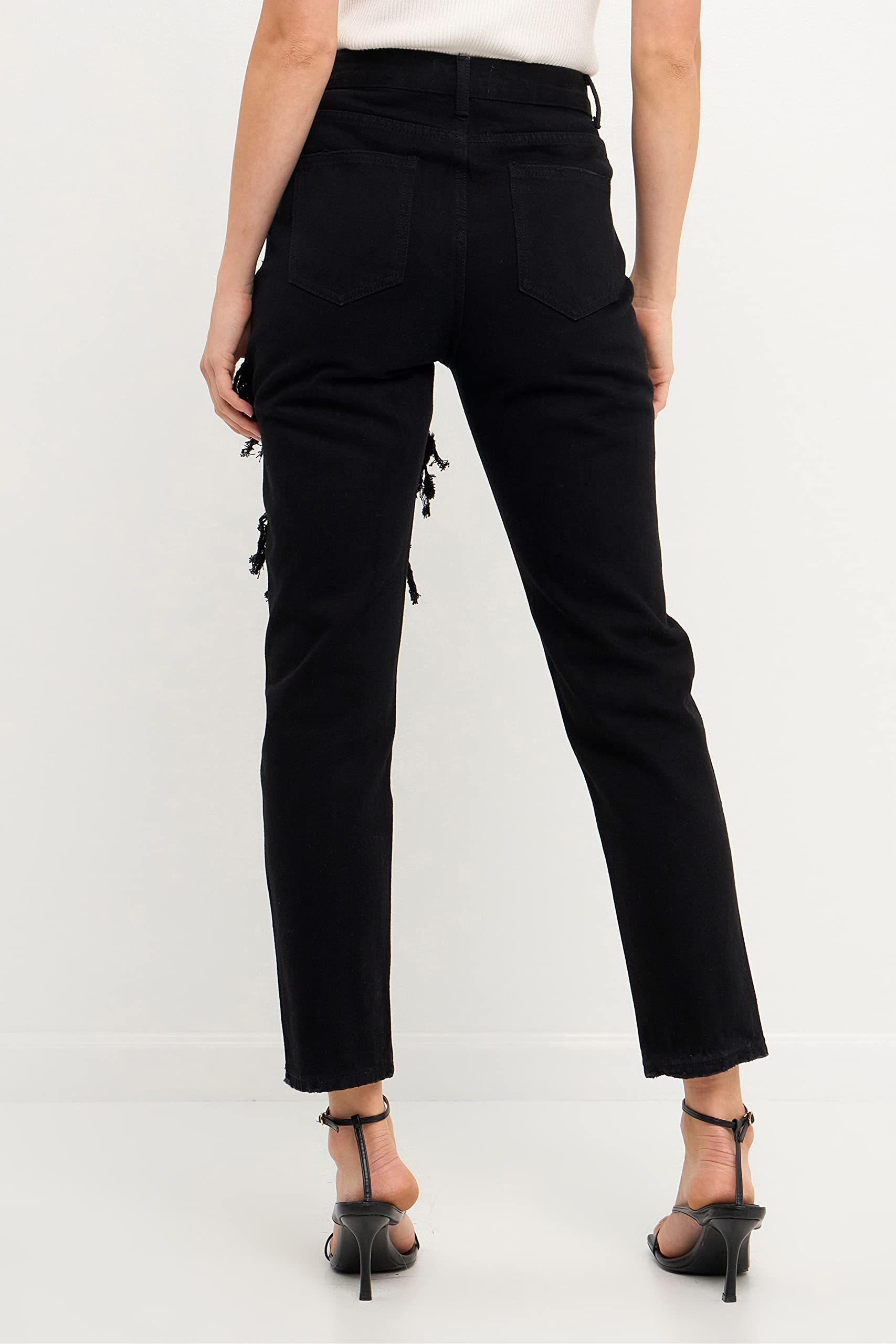 Women's High Waist Ripped Straight Leg Jeans - Distressed Denim Pants with Cut Out Details for Casual Outfits & Street Style Fashion