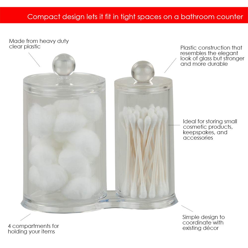 Home Basics MH41097 Cotton Swab Holder - Stylish & Functional Storage for Q-Tips, Makeup Tools & First Aid Supplies | Perfect for Bathroom, Vanity & Travel Organization
