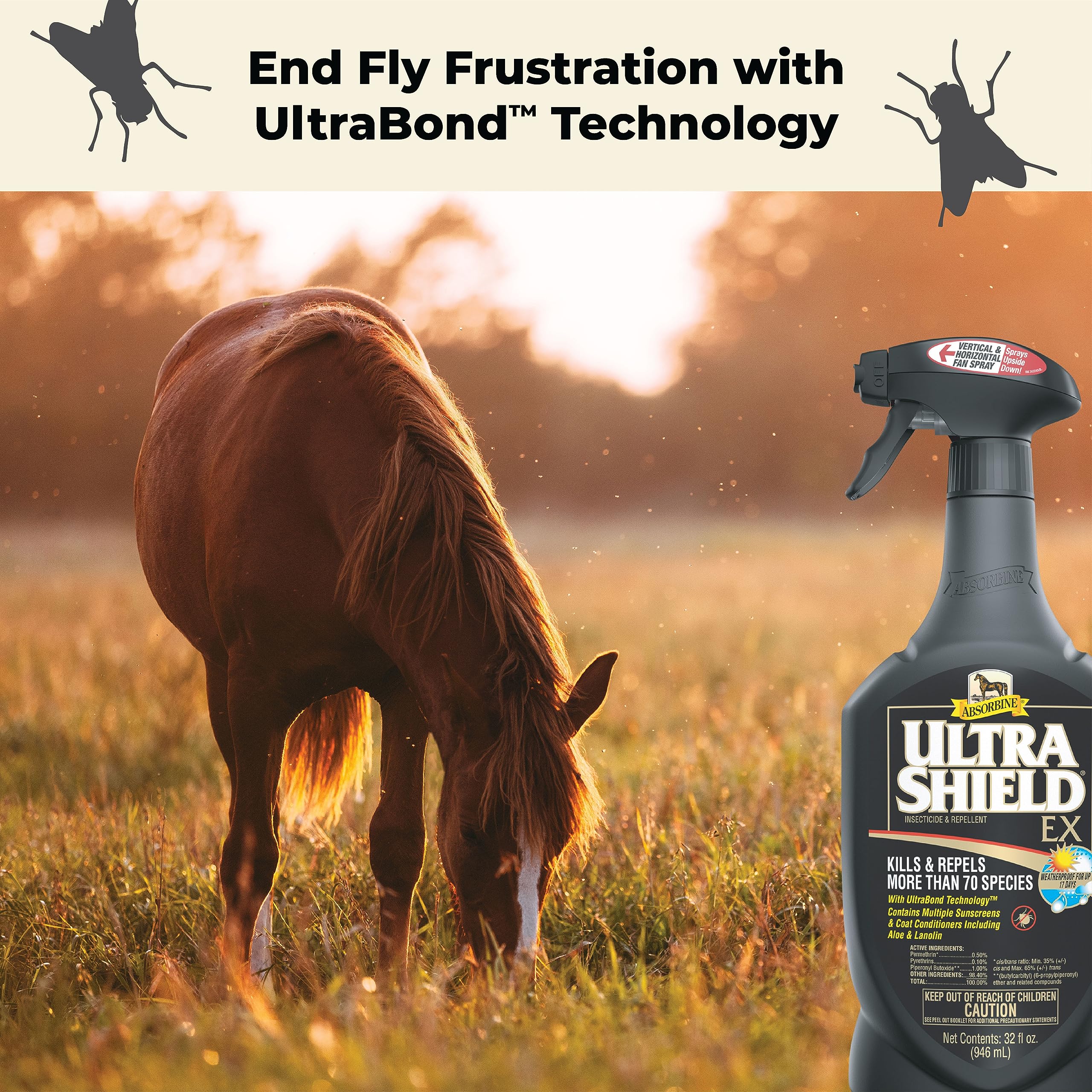 Absorbine UltraShield EX Combo 32oz Sprayer + 128oz Refill - Powerful Insecticide for Horses & Dogs | Kills & Repels Flies, Mosquitoes, Ticks, Fleas, Lice | Effective for Stables, Kennels & Outdoor Areas