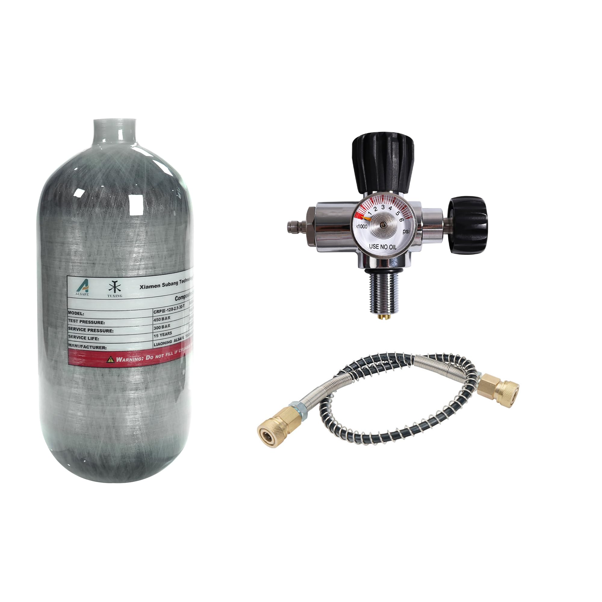 TUXING 4500Psi 2.5L Carbon Fiber Scuba Tank with Paintball Fill Station & Valve Regulator Gauge - High Pressure Composite Cylinder for Diving, PCP Air Rifles, Snorkeling & Water Sports - Perfect for Underwater Adventures & Outdoor Shooting Activities
