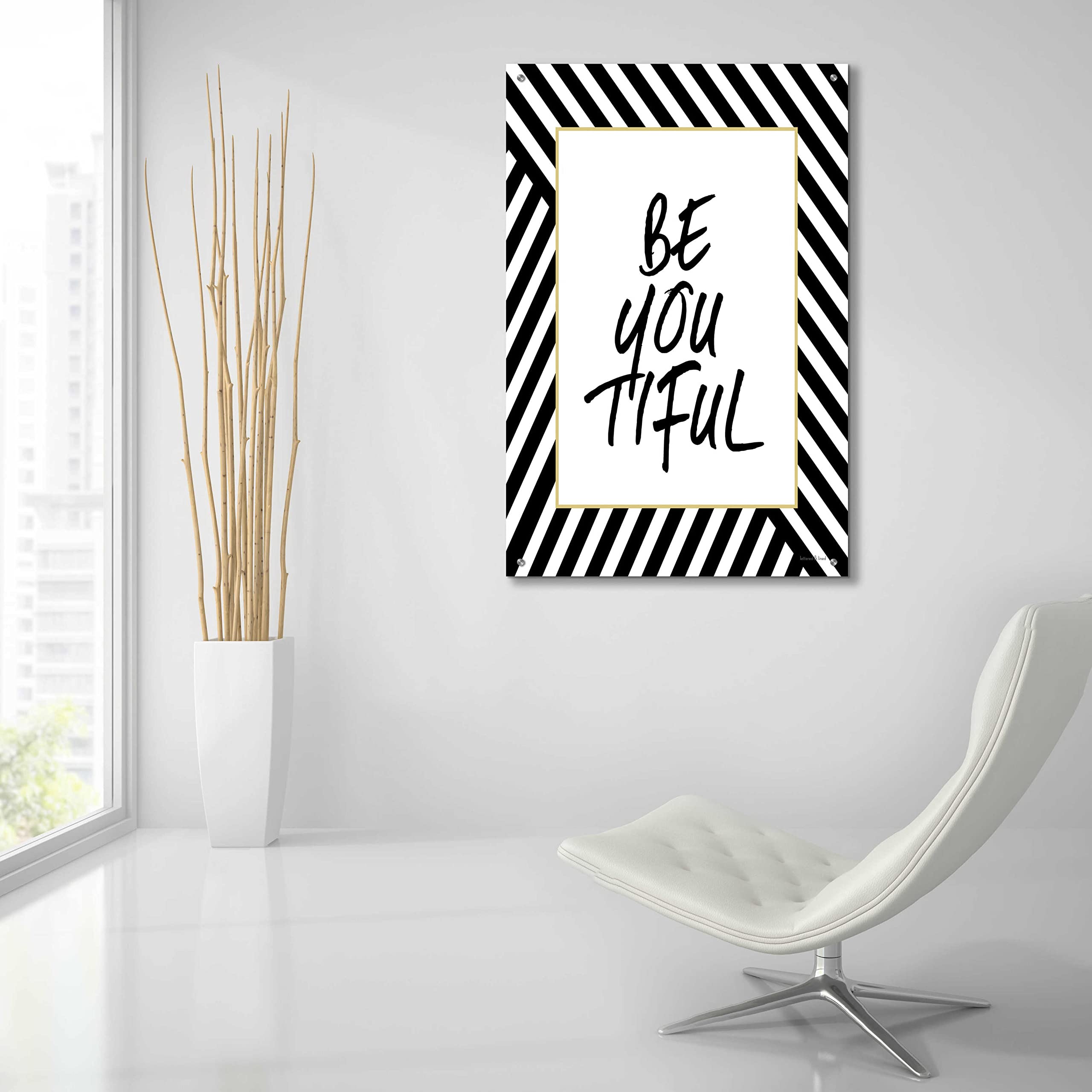 Be-You-Tiful Inspirational Wall Art - 24x36 Inch Acrylic Glass Canvas Painting by Lettered & Lined - Modern Home & Office Decor for Living Room, Bedroom or Gift