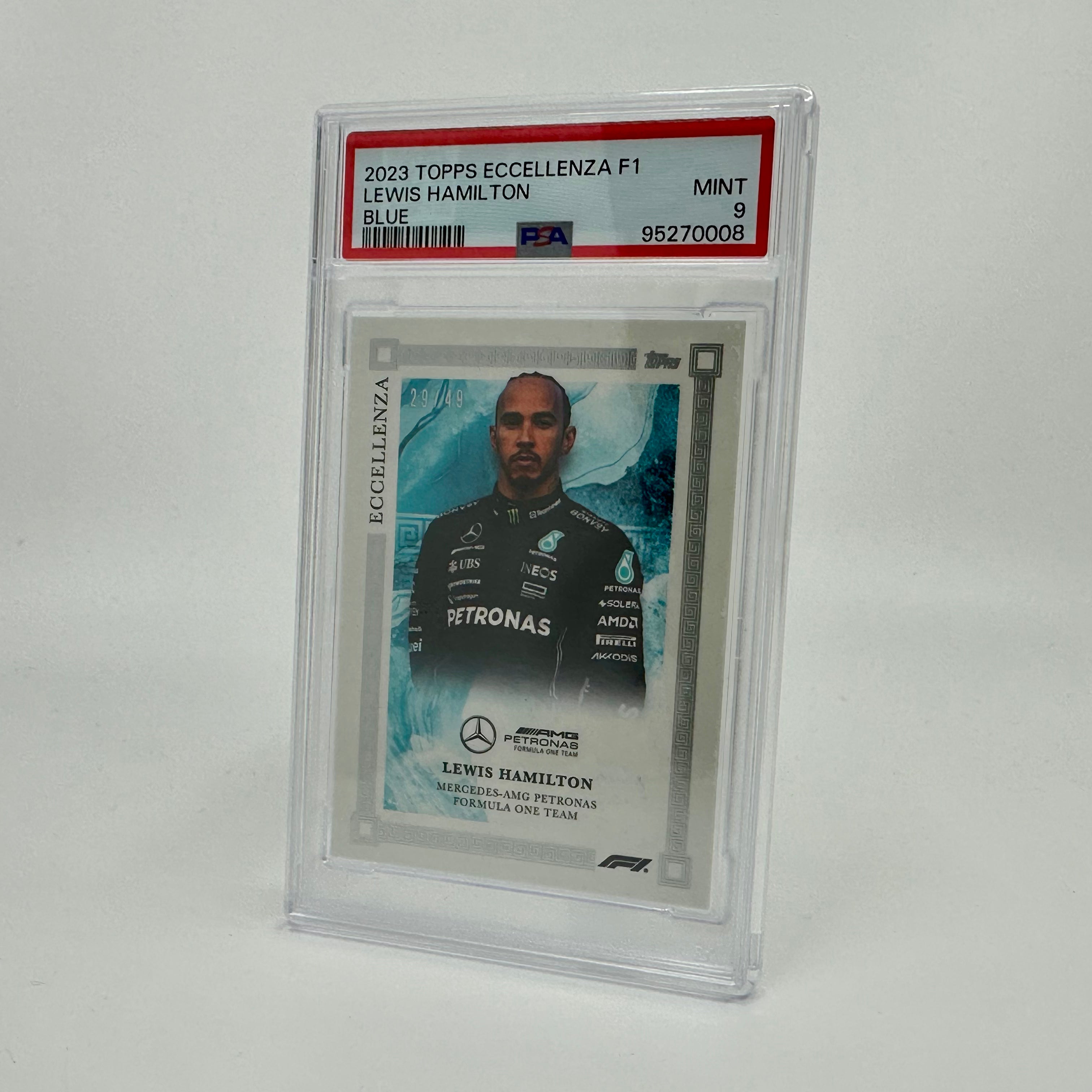 2023 Eccellenza Lewis Hamilton Blue PSA 9 29/49 Trading Card - Perfect for F1 Collectors, Sports Memorabilia Displays & Investment Portfolios