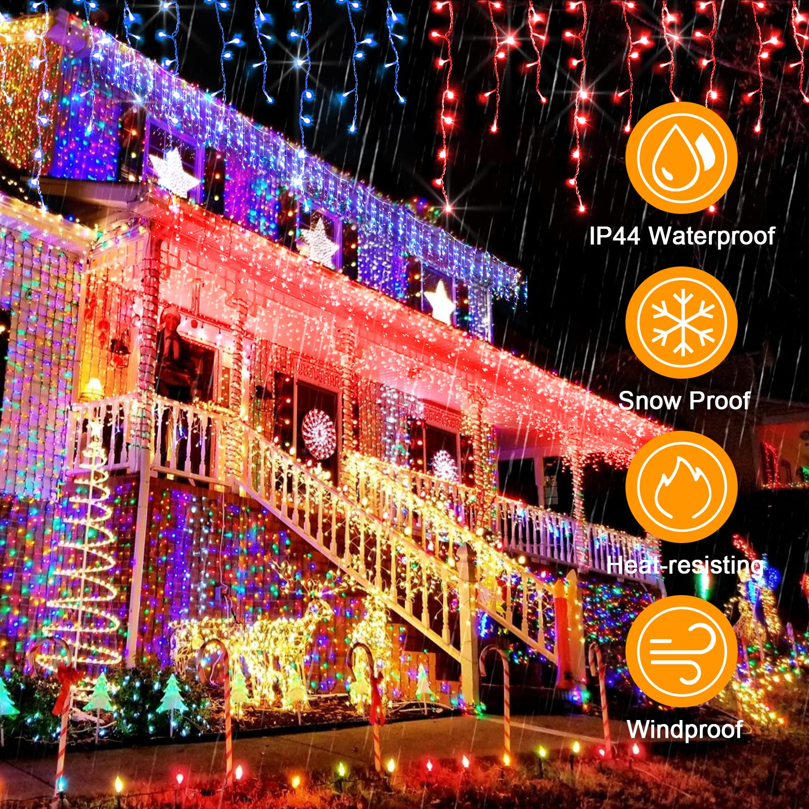 JXLEDAYY 65 FT 640 LED Christmas Lights Outdoor Waterproof String Lights with Memory Timer - Red and Blue Fairy Lights for Holiday, Wedding, Party, Garden, and Home Decor