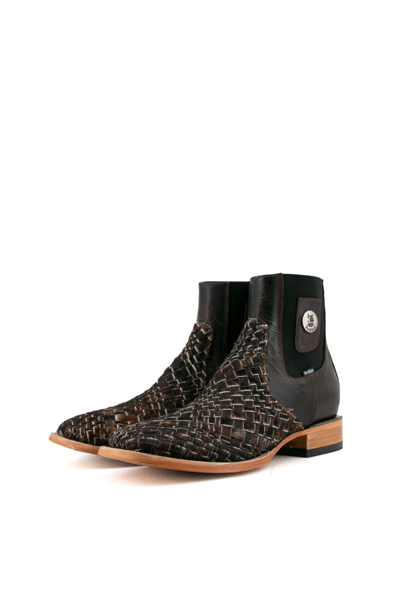 Men's Woven Cowhide Square Toe Ankle Boots - Size 10.5 (Box EM59) - Comfortable & Stylish Western Boots for Casual Wear, Outdoor Activities & Cowboy Fashion