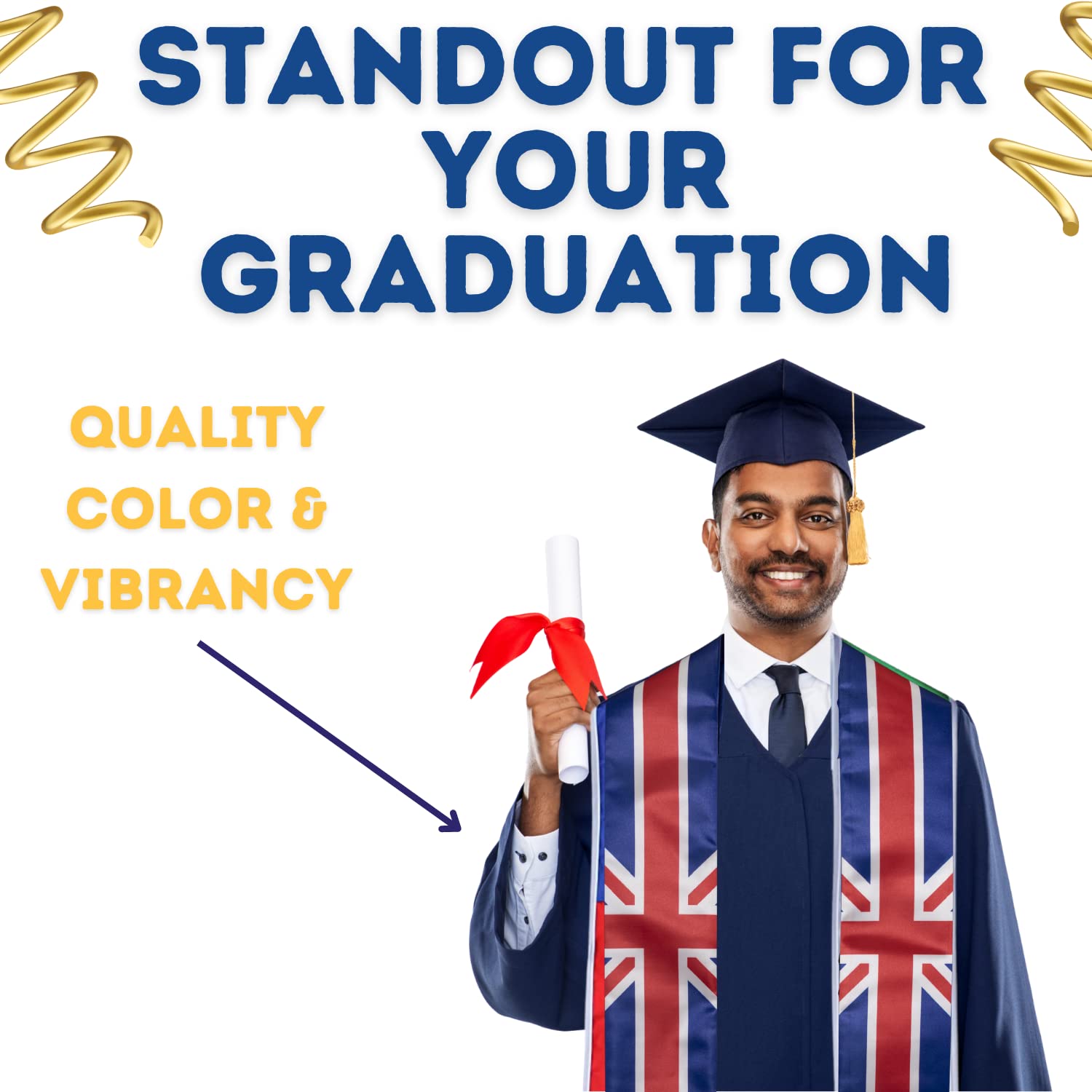 USA & International Flag Graduation Stole - Satin Graduation Sash for Graduates | Perfect for High School & College Commencement Ceremonies