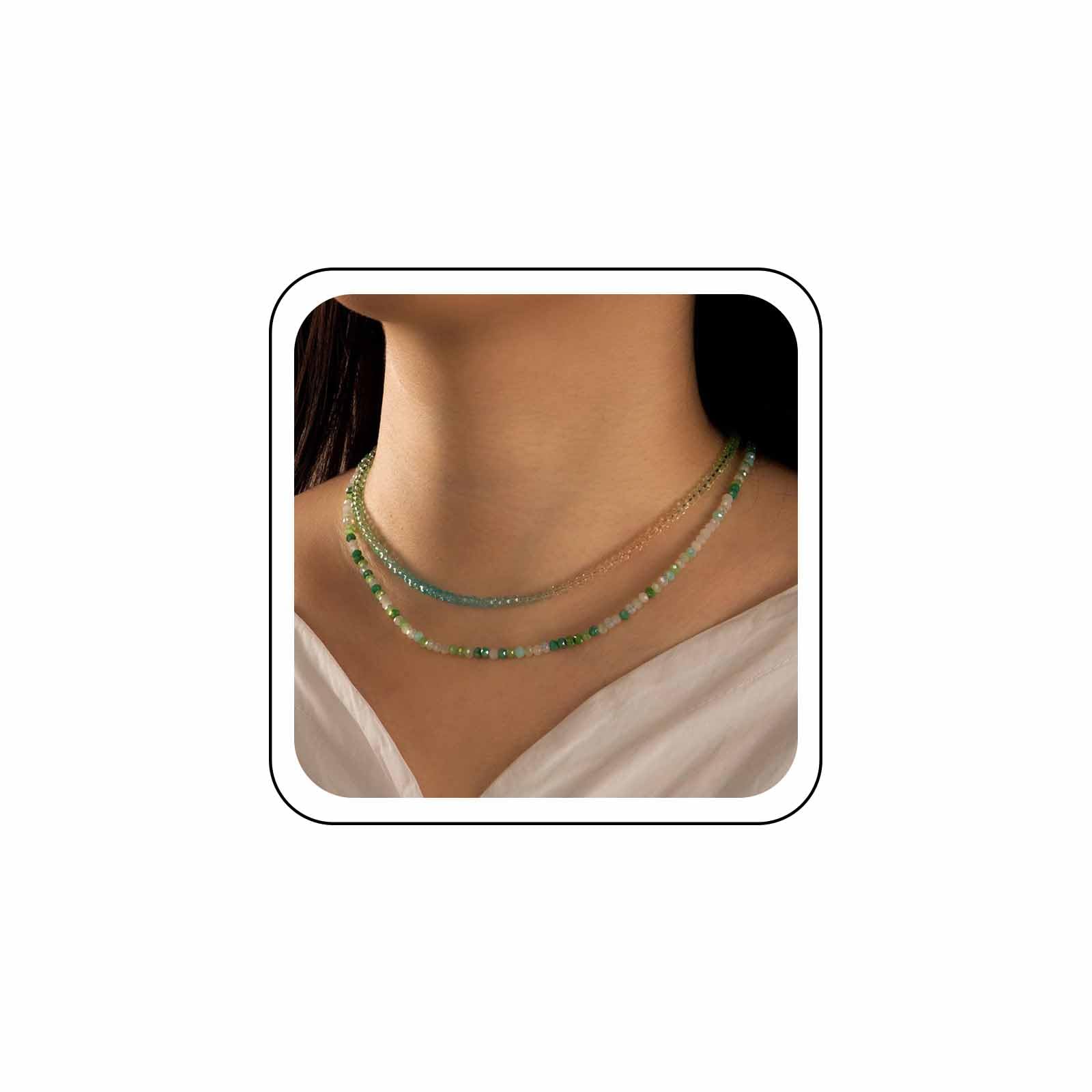 Boho Beaded Choker Necklace - Green & White Seed Bead Handmade Jewelry for Women, Dainty Round Beads Collar Necklace | Perfect for Festivals, Weddings & Boho Fashion