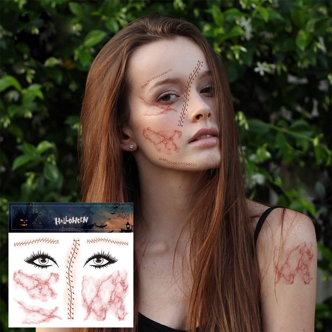 Spider Bat Horror Fake Temporary Tattoos for Halloween - Scary Face Tattoo Stickers for Women, Men & Kids | Halloween Party Supplies & Costume Accessories | Perfect for Costume Parties, Trick or Treat & Halloween Events