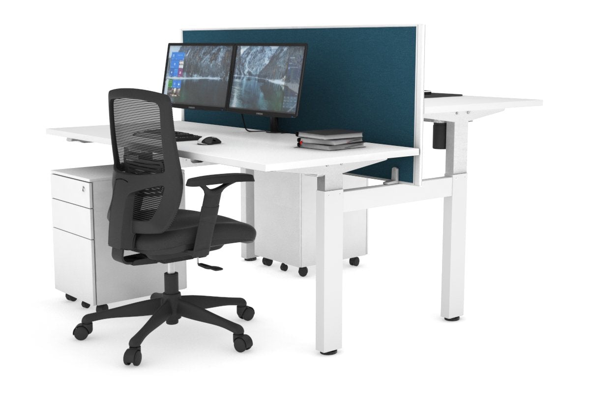 Adjustable 2-Person H Bench Workstation - White Frame (1200L x 700W) - Perfect for Office, Home Office & Co-Working Spaces