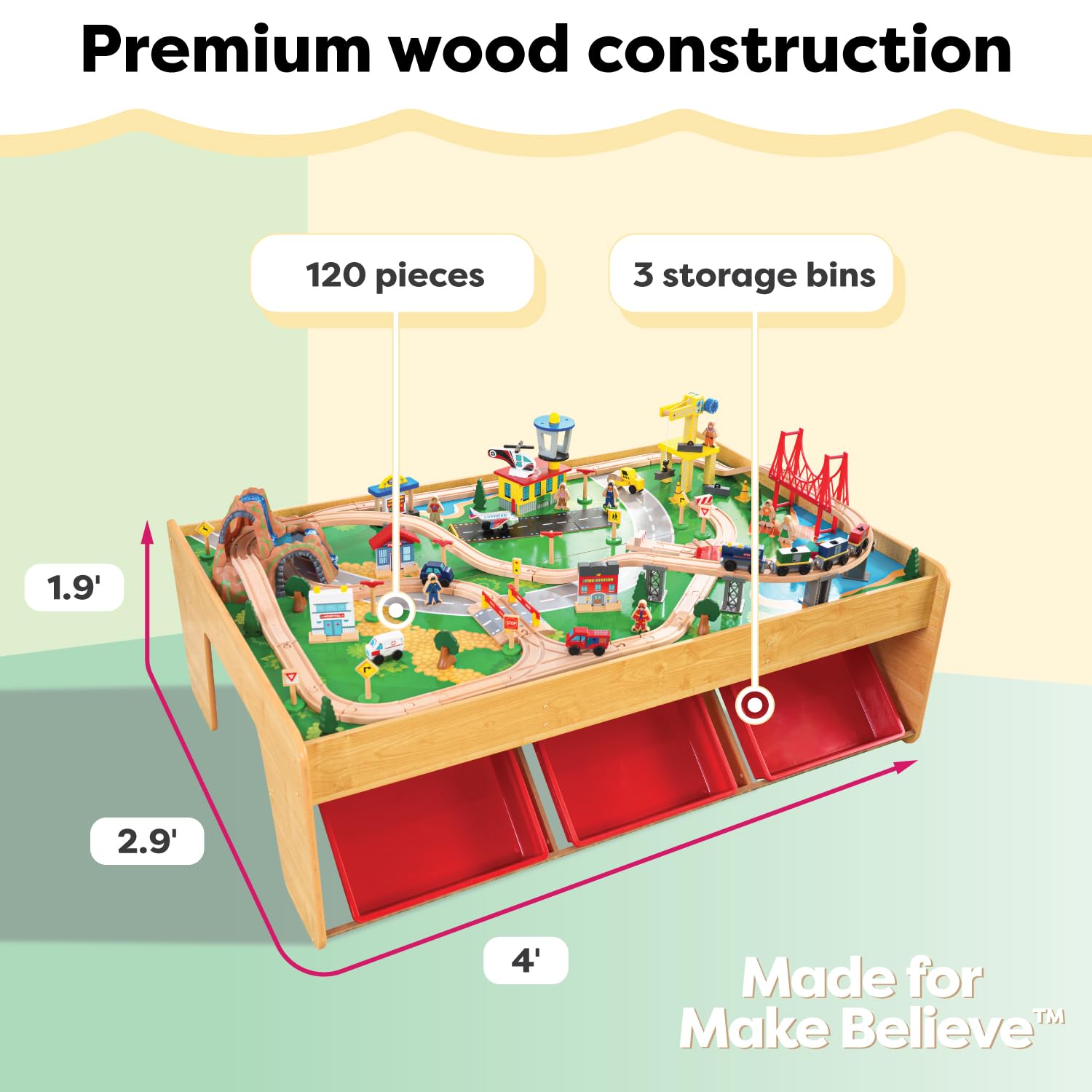 KidKraft 17850 Waterfall Mountain Wooden Train Set & Table - 120 Piece Toy Train Track with Storage Bins | Perfect for Kids Playroom, Preschool Learning & Creative Playtime