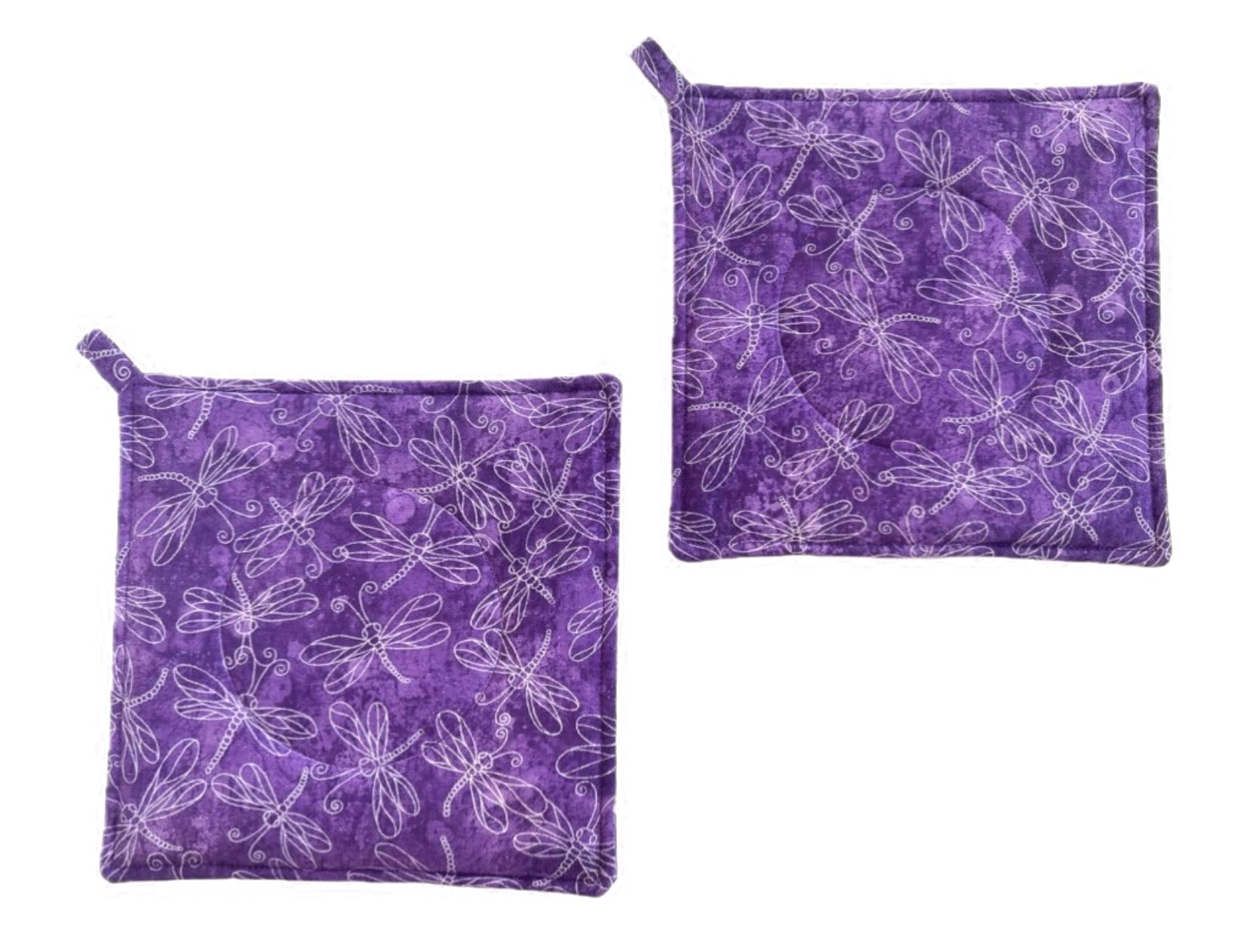 Purple Dragonflies Pot Holders Set of 2 - 8x8 Inch Heat Resistant Kitchen Hot Pads for Cooking, Baking & Serving - Perfect Gift for Home Chefs