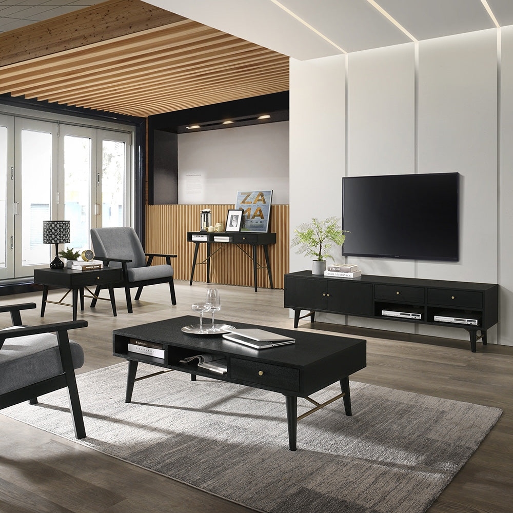 RANIA Modern Coffee Table 120cm - Black Ash Finish for Living Room, Lounge & Office Decor