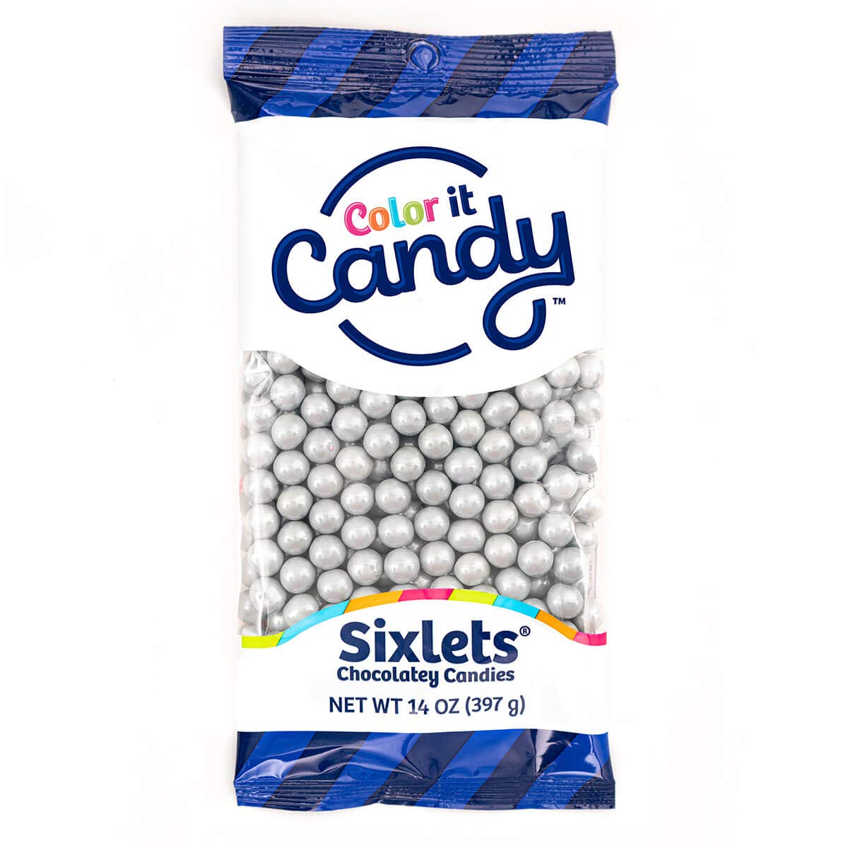 Color It Candy Shimmer Silver Sixlets 14 Oz Peg Bag - Bulk Chocolate Candy for Wedding Centerpieces, Birthday Parties, Candy Buffets & Party Favors | Perfect for Dessert Tables, Baby Showers & Holiday Celebrations