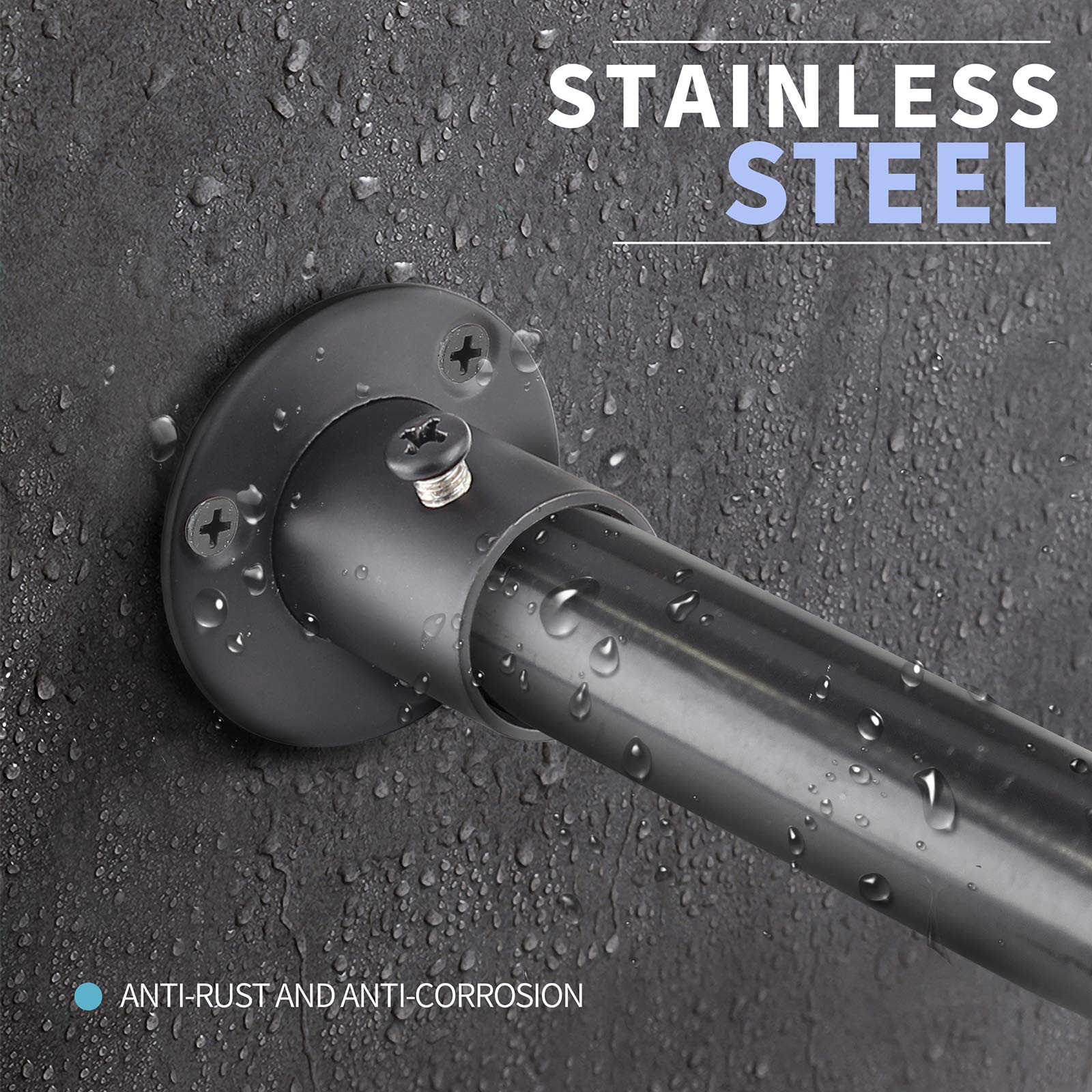 Stainless Steel Curtain Rod Holders - 4 Pack Durable Wall Mount Brackets for Shower Curtains, Flat Black Finish - Perfect for Bathroom, Kitchen, and Window Treatments