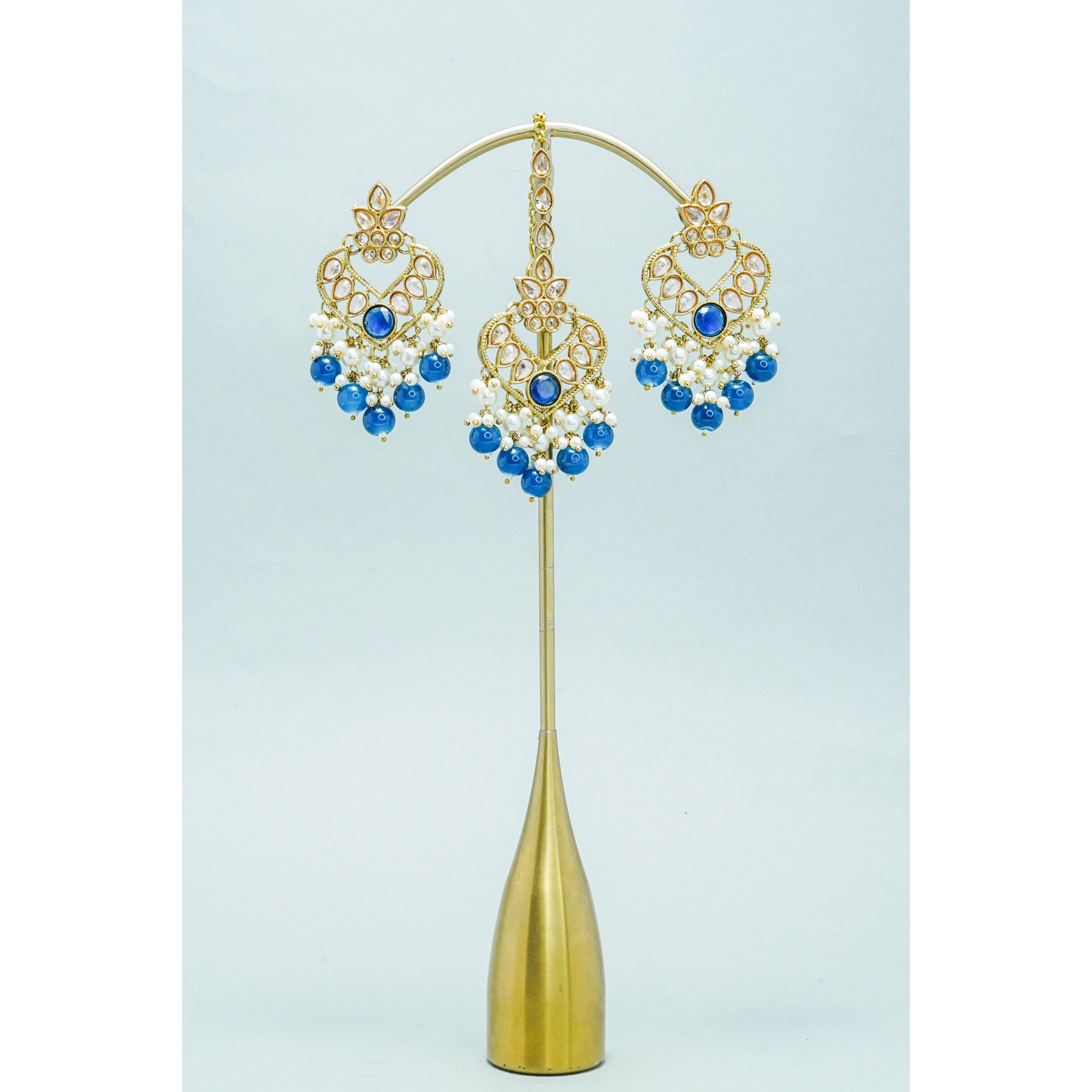 EKTA POLKI EARRINGS AND TIKKA SET - Traditional Indian Jewelry for Women - Handmade Kundan Bridal Earrings and Maang Tikka - Perfect for Weddings, Festivals & Special Occasions