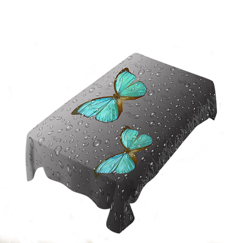 WONDERTIFY Butterfly Tablecloth - Green Grass with Water Droplets Design, Wrinkle-Free, Anti-Fading, Dust-Proof & Washable - 60 x 104 Inch Table Cover for Indoor/Outdoor Dining, Parties & Home Decor